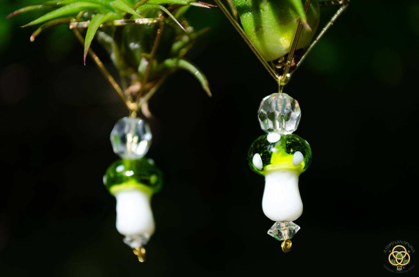 Glass Mushroom Air Plant Earrings ~ Diamond Octahedron Earrings