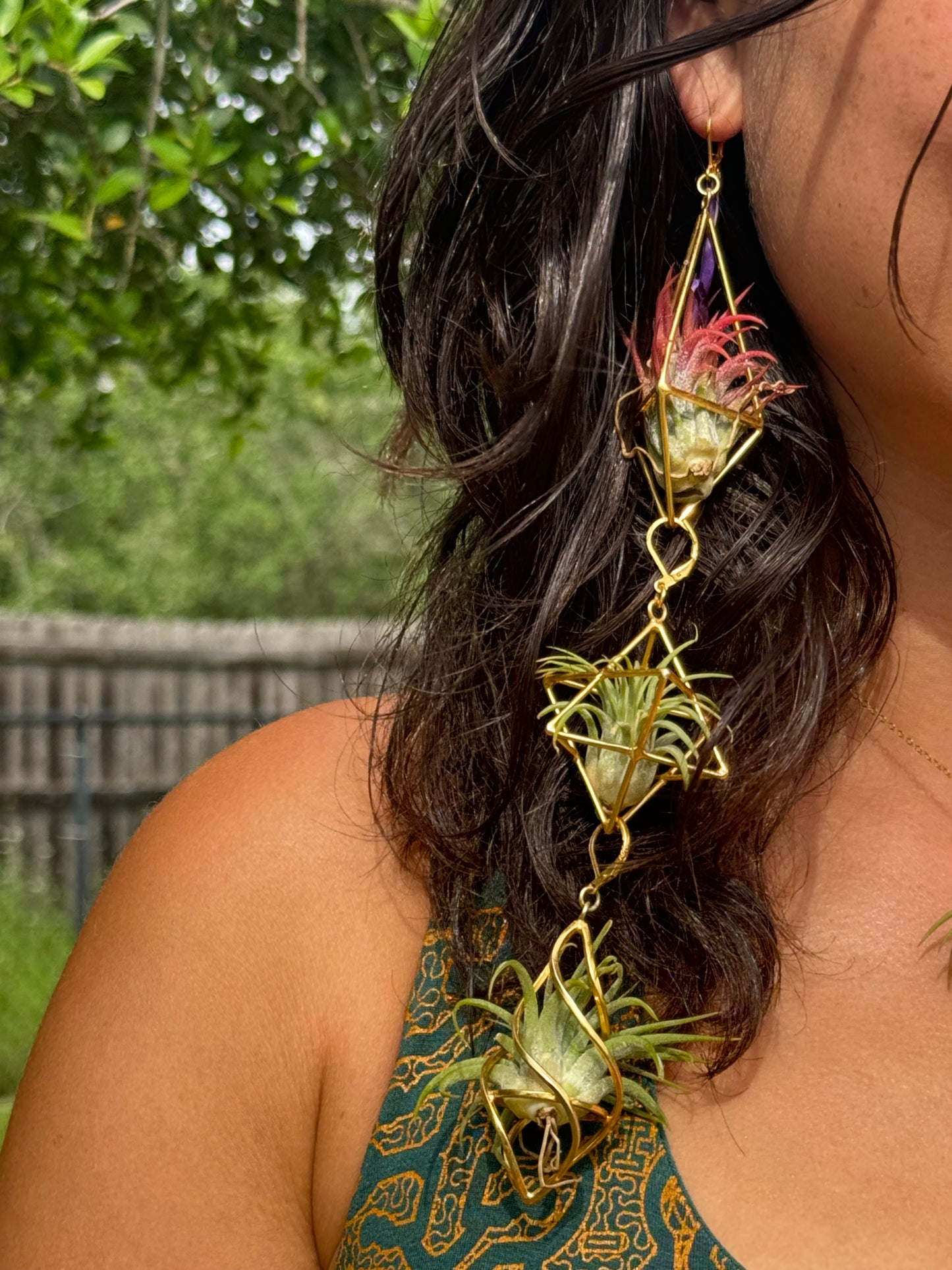 24K Gold Merkaba Ascension Air Plant Earrings ~ 3D Polyhedron Geometric Earrings