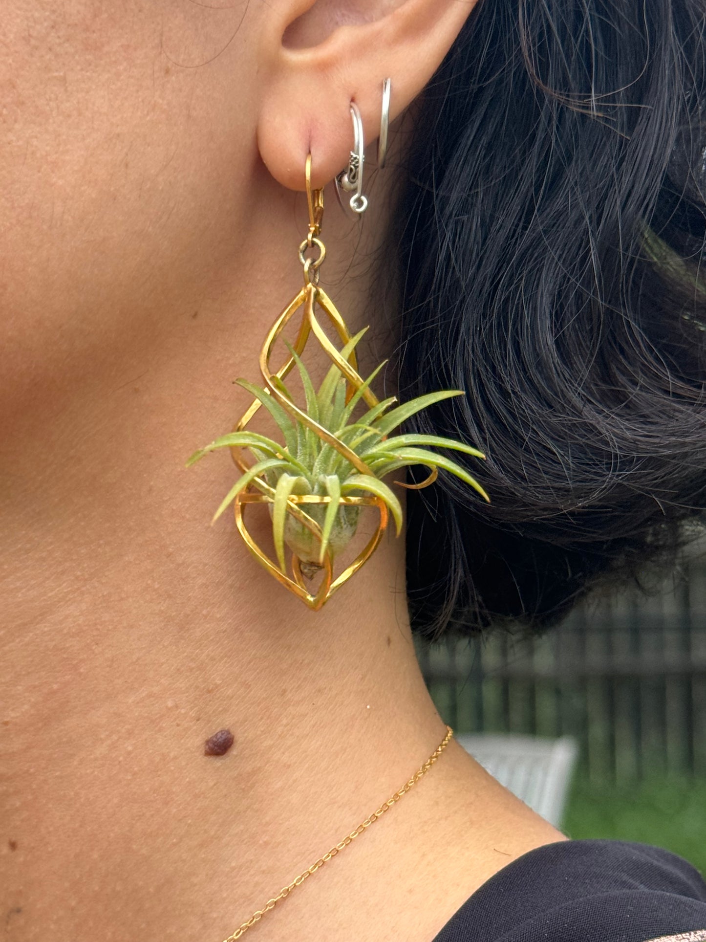 24K Gold Spiral Spindel Air Plant Earrings ~ Luxury Geometric Earrings