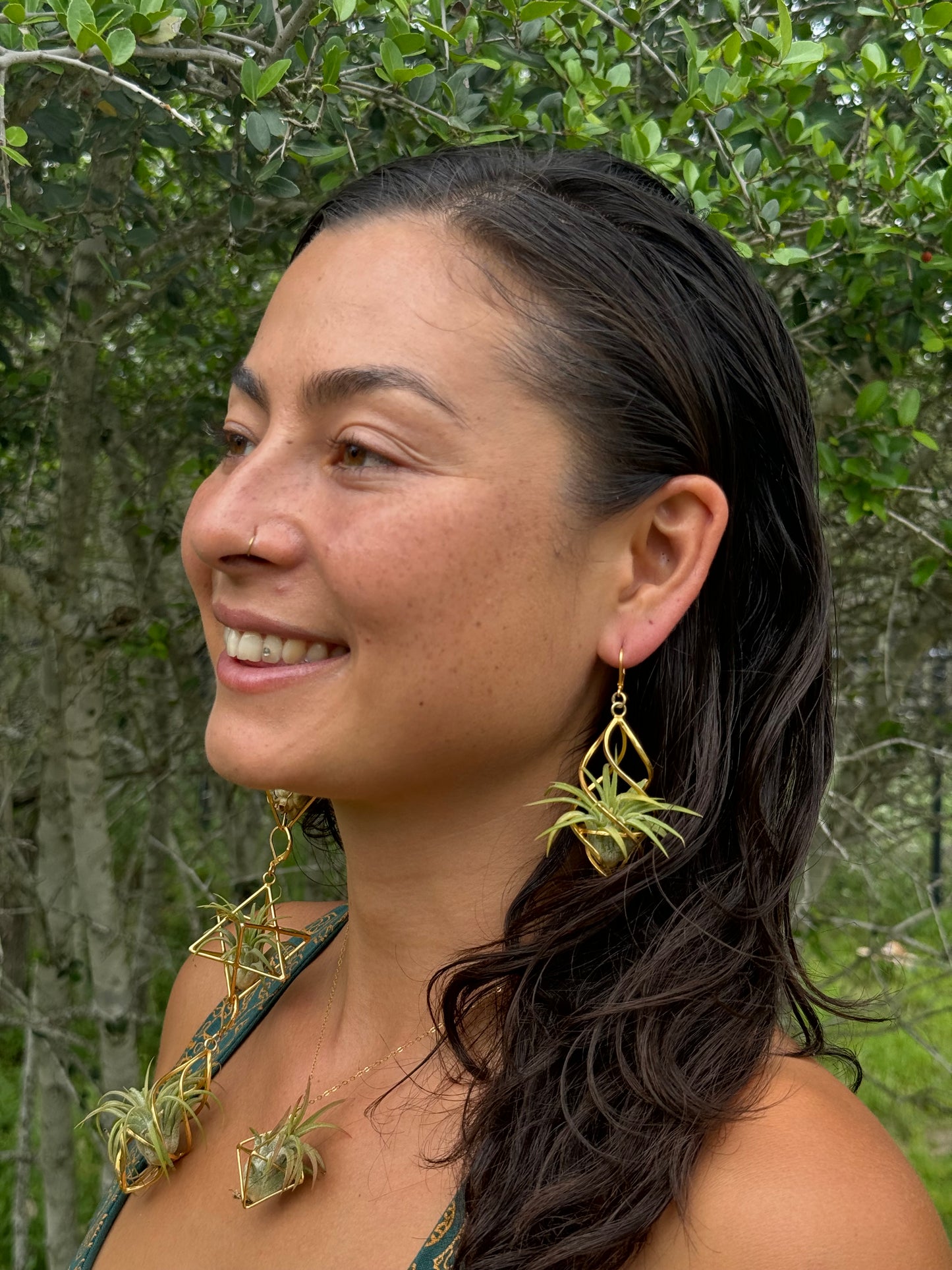 24K Gold Spiral Spindel Air Plant Earrings ~ Luxury Geometric Earrings