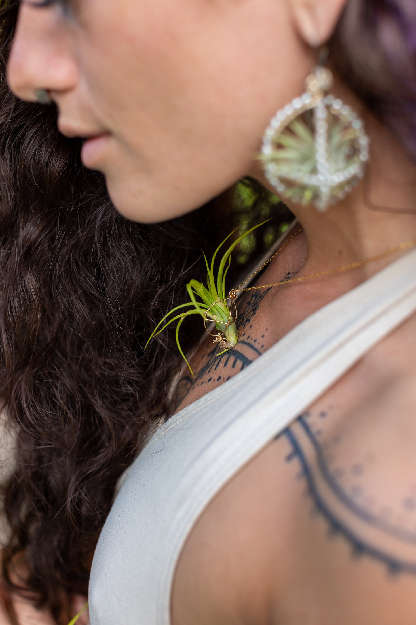 Air Plant Pearl Embroidered Orb Carriage Earrings