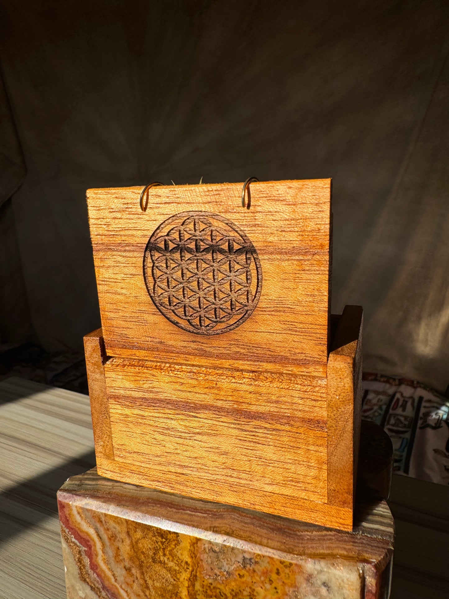 Air Plant Wooden Travel Box - Balinese Handcrafted - Flower of Life