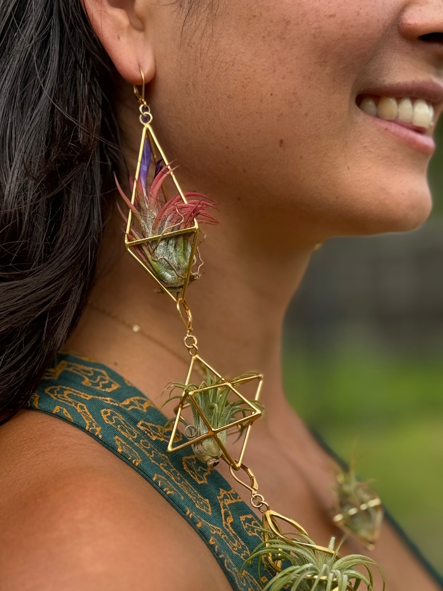 24K Gold Merkaba Ascension Air Plant Earrings ~ 3D Polyhedron Geometric Earrings