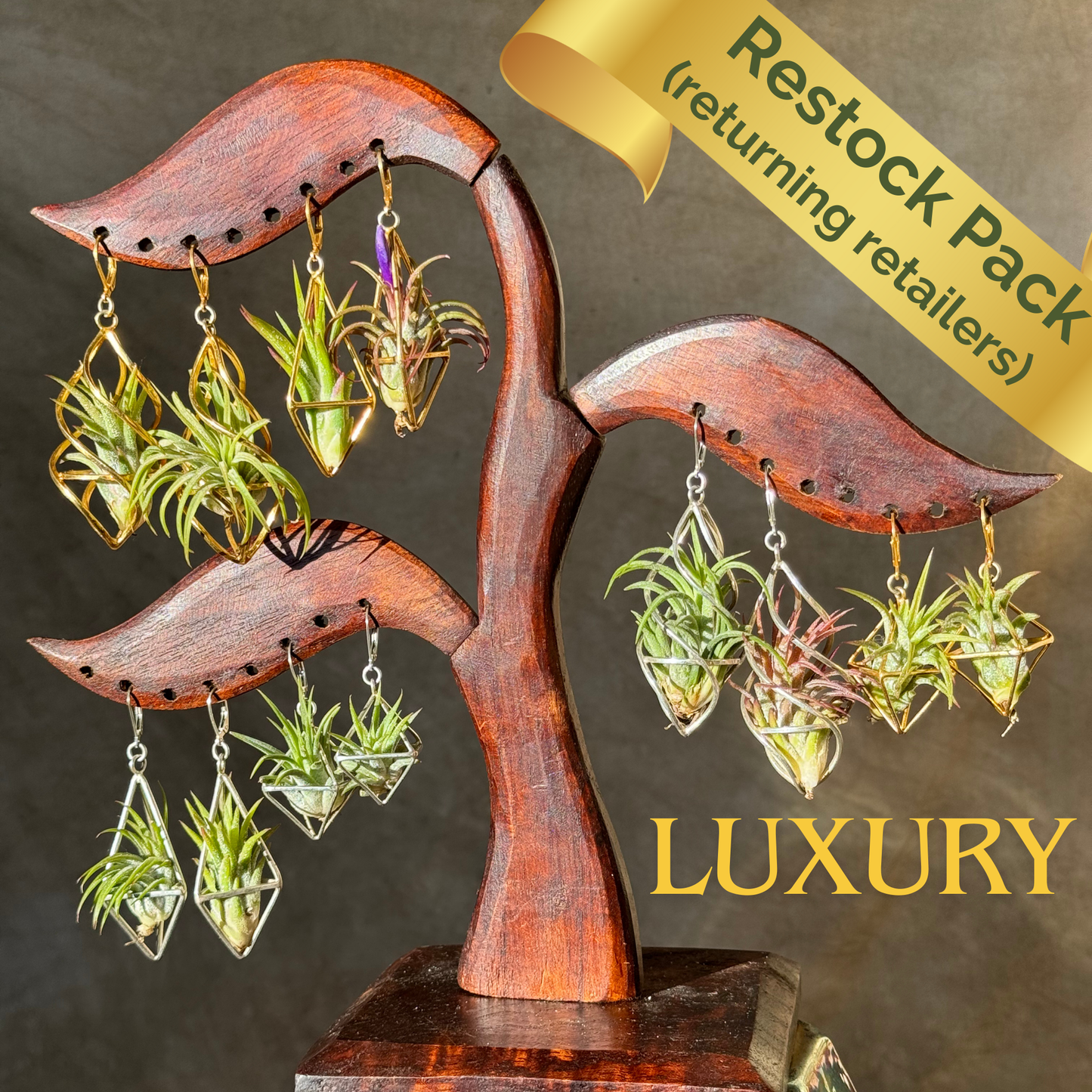 REORDER WHOLESALE PACK: 10 PAIRS - LUXURY 24K GOLD + STERLING SILVER AIR PLANT EARRINGS WHOLESALE PACKAGE x 50% DISCOUNT