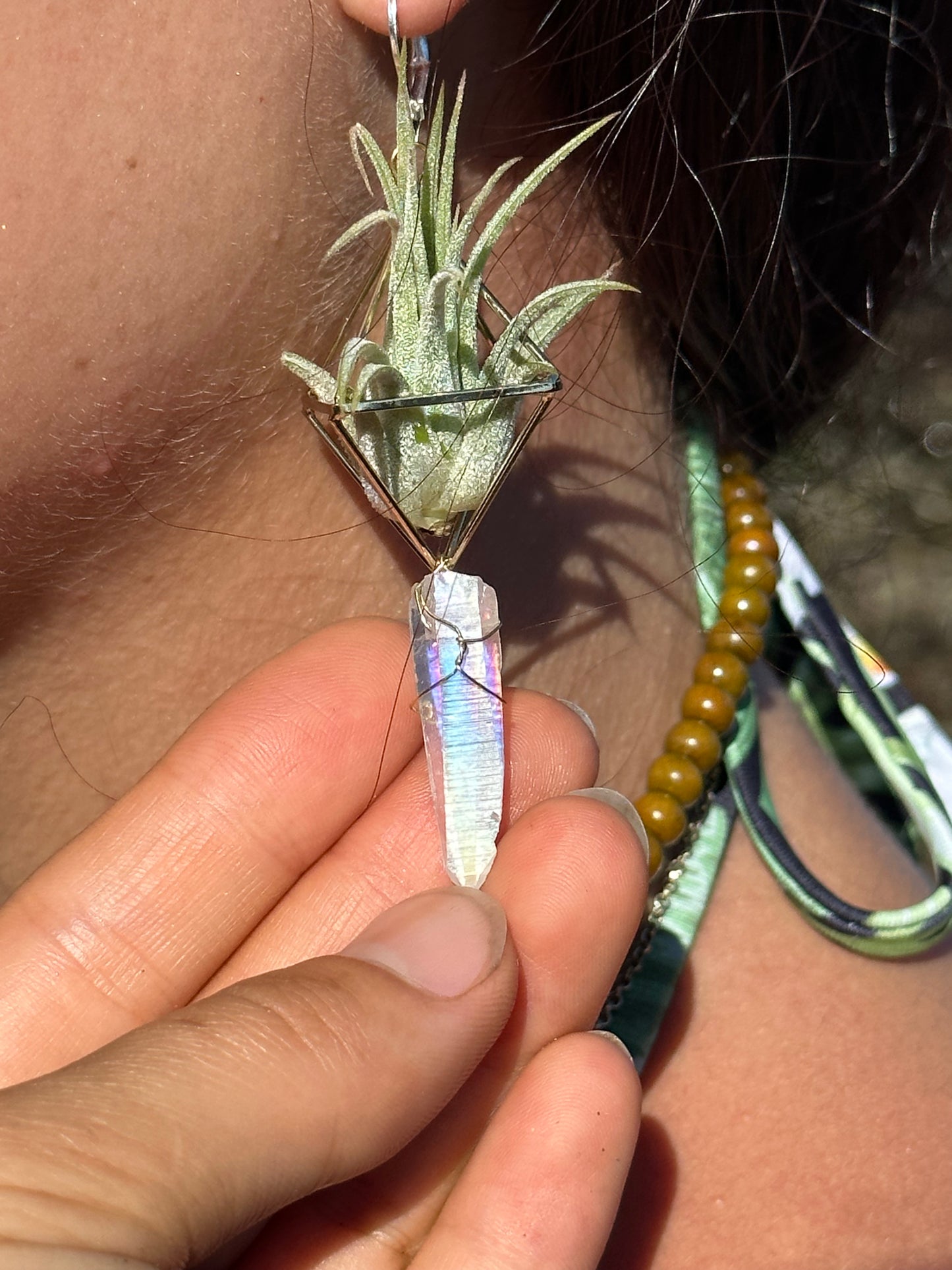 Quartz Crystal Point Air Plant Earrings