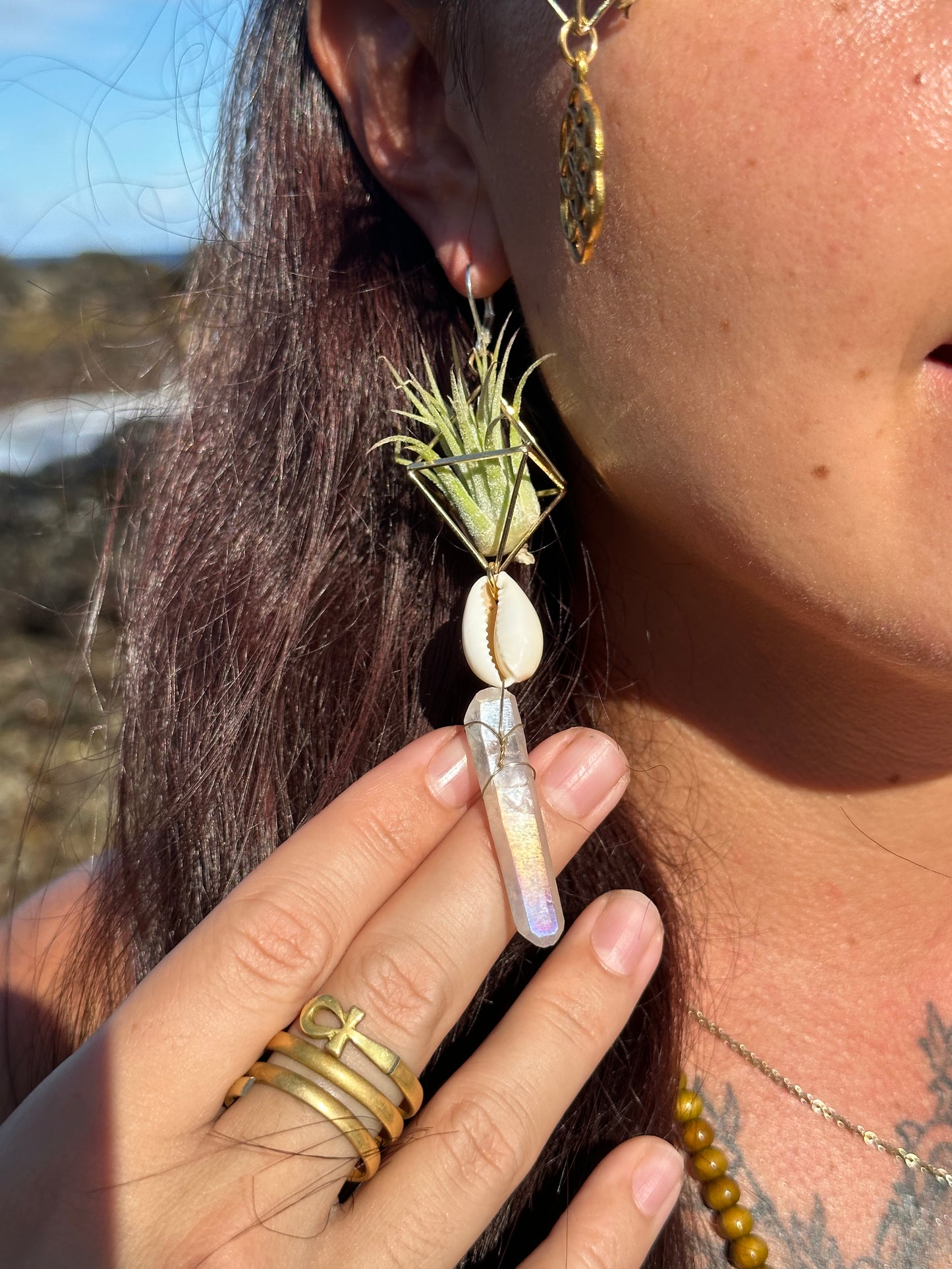Quartz Crystal Point Air Plant Earrings