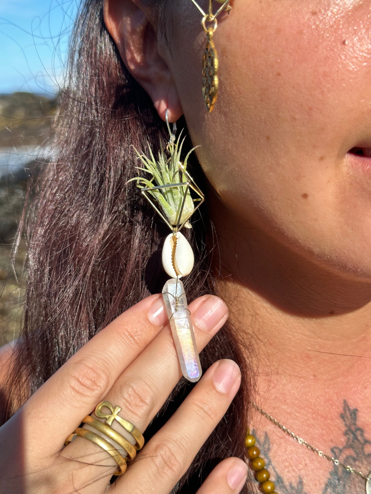 Quartz Crystal Point Air Plant Earrings