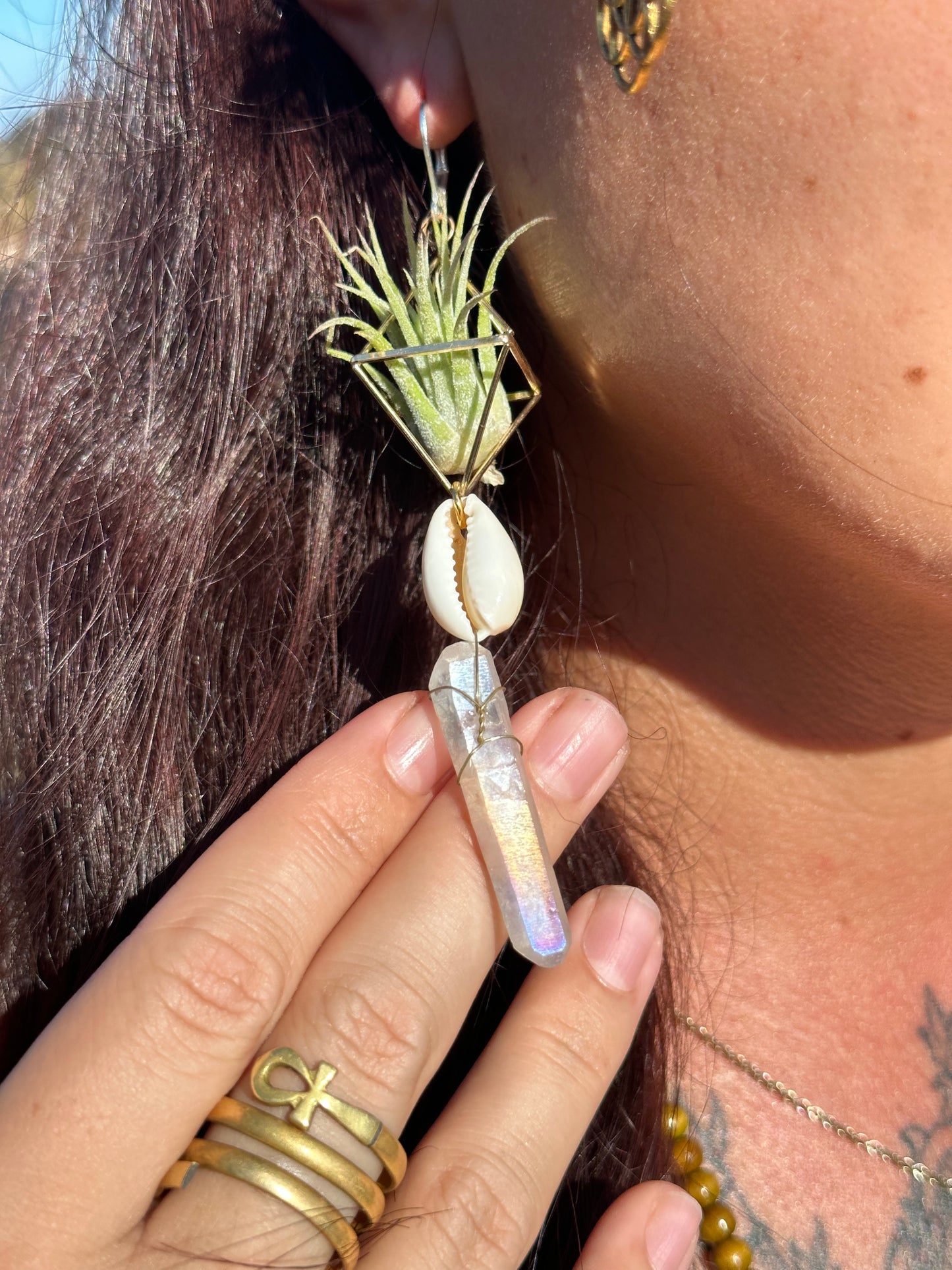Quartz Crystal Point Air Plant Earrings