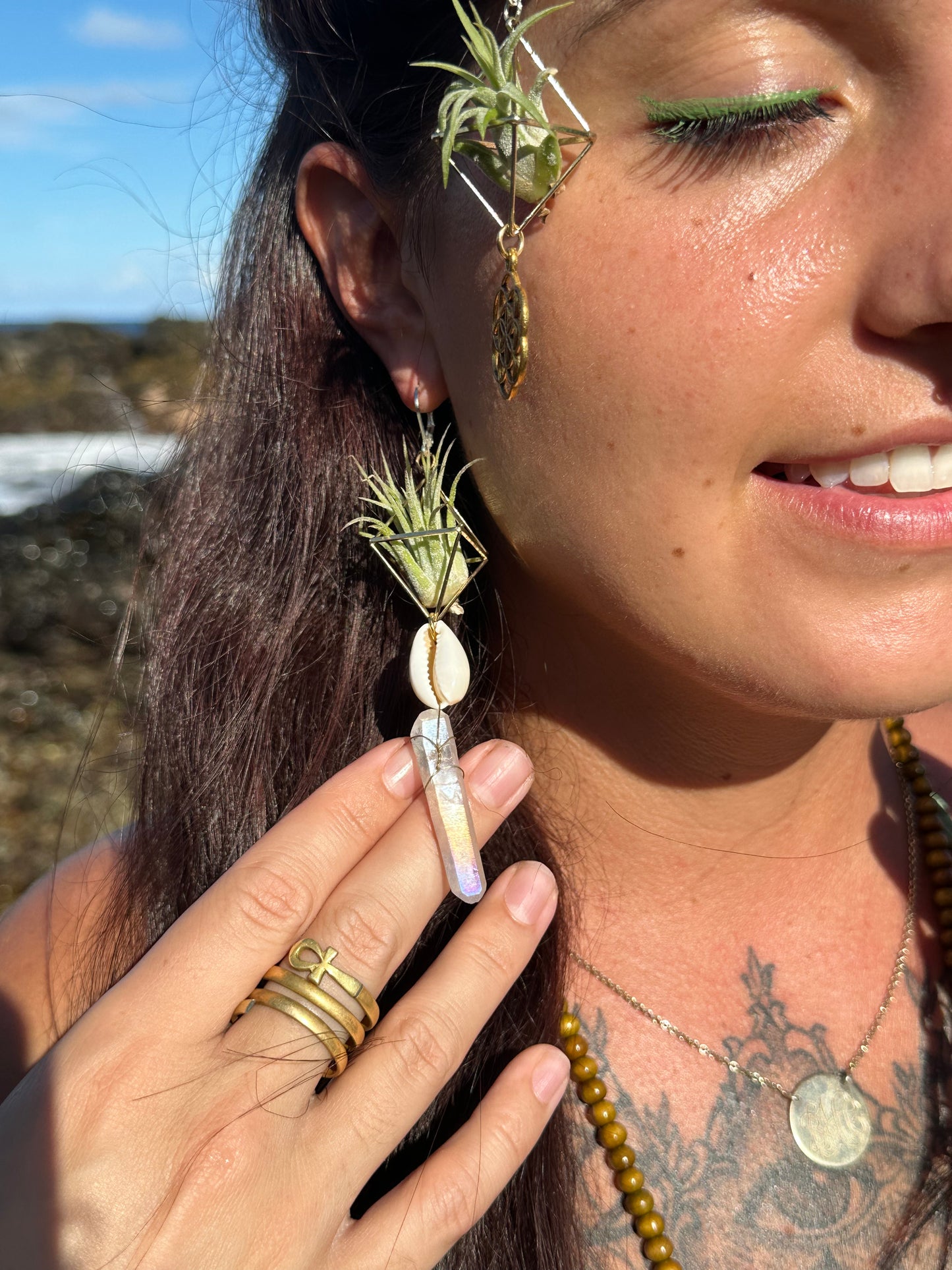 Quartz Crystal Point Air Plant Earrings