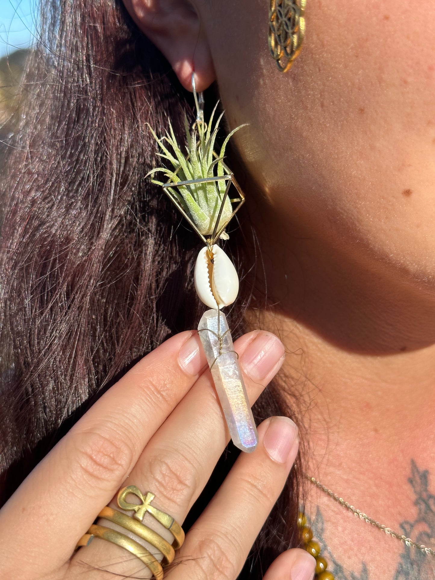 Quartz Crystal Point Air Plant Earrings