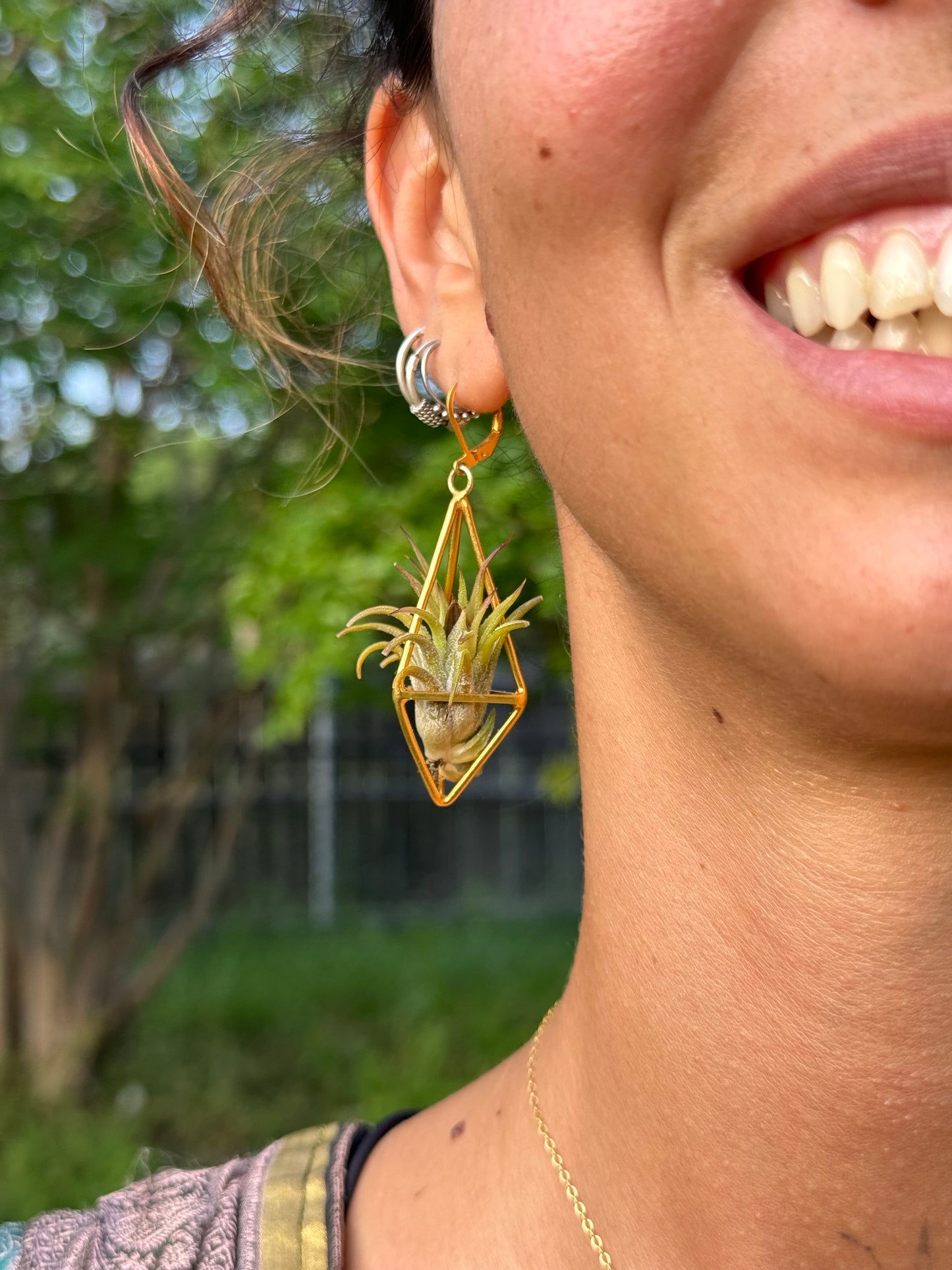 24K Gold Long Tetrahedron Air Plant Earrings ~ Minimalist Geometric Earrings