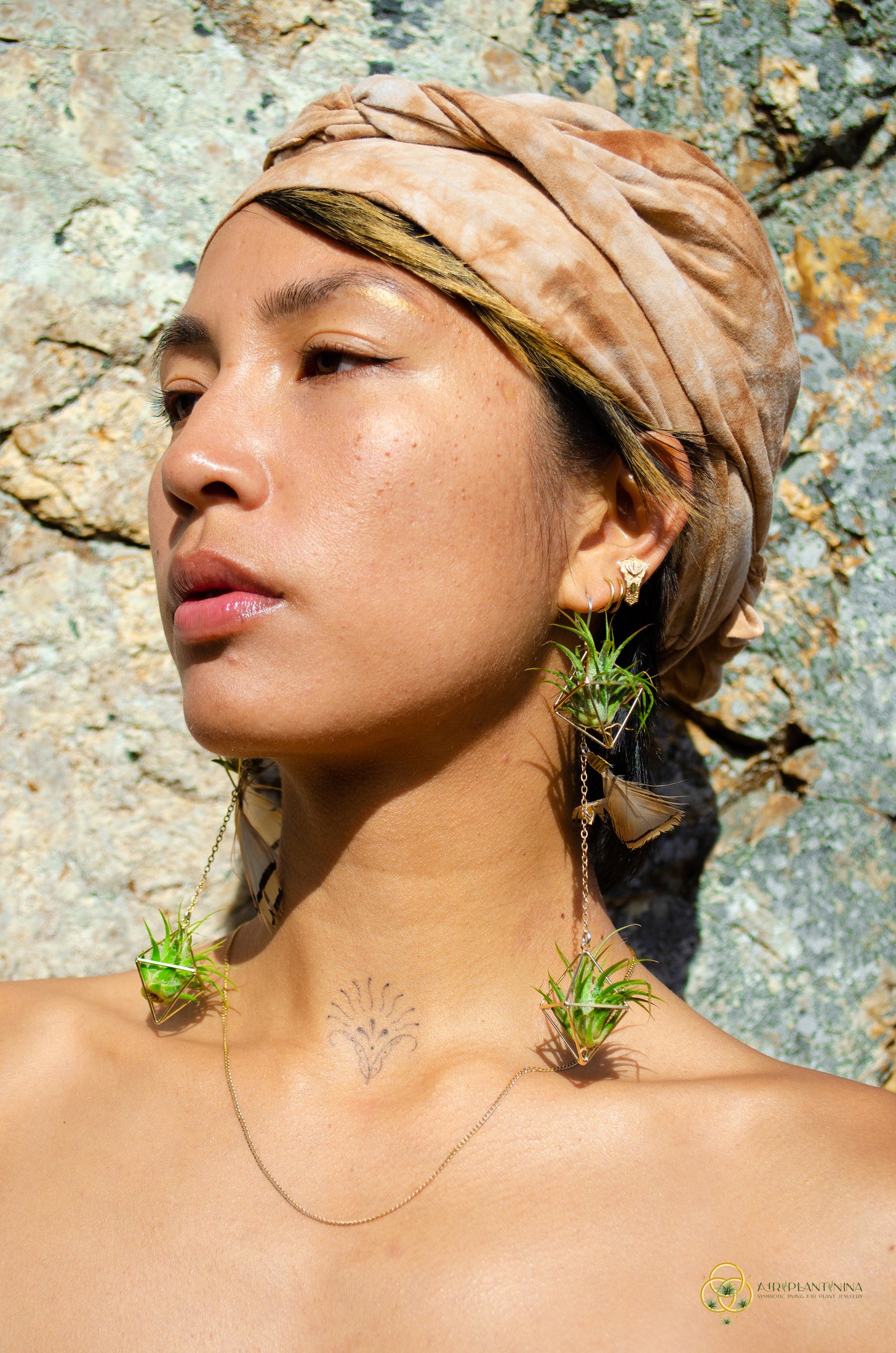 Double Dangle Air Plant Earrings ~ Diamond Octahedron Earrings