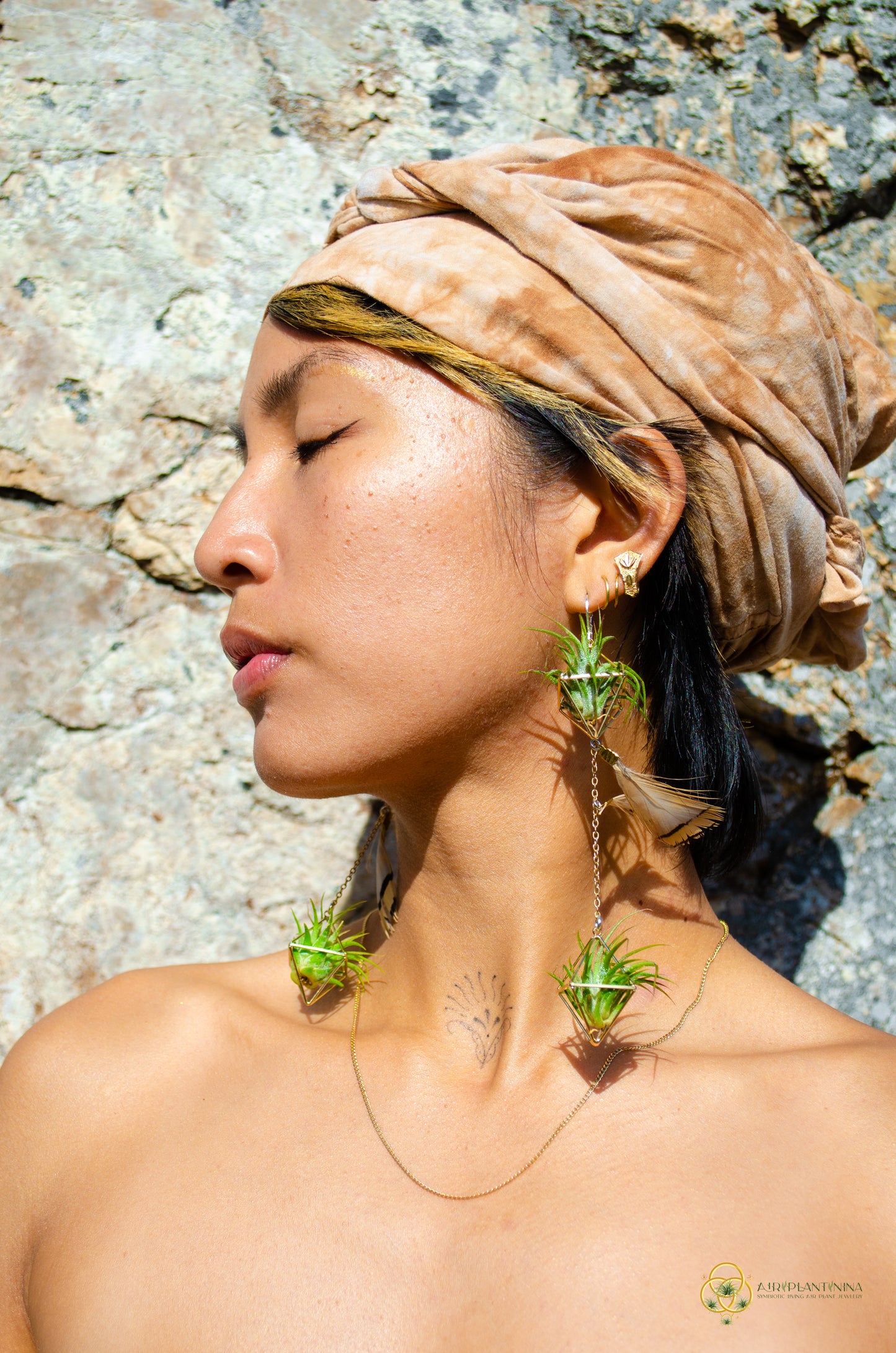 Double Dangle Air Plant Earrings ~ Diamond Octahedron Earrings