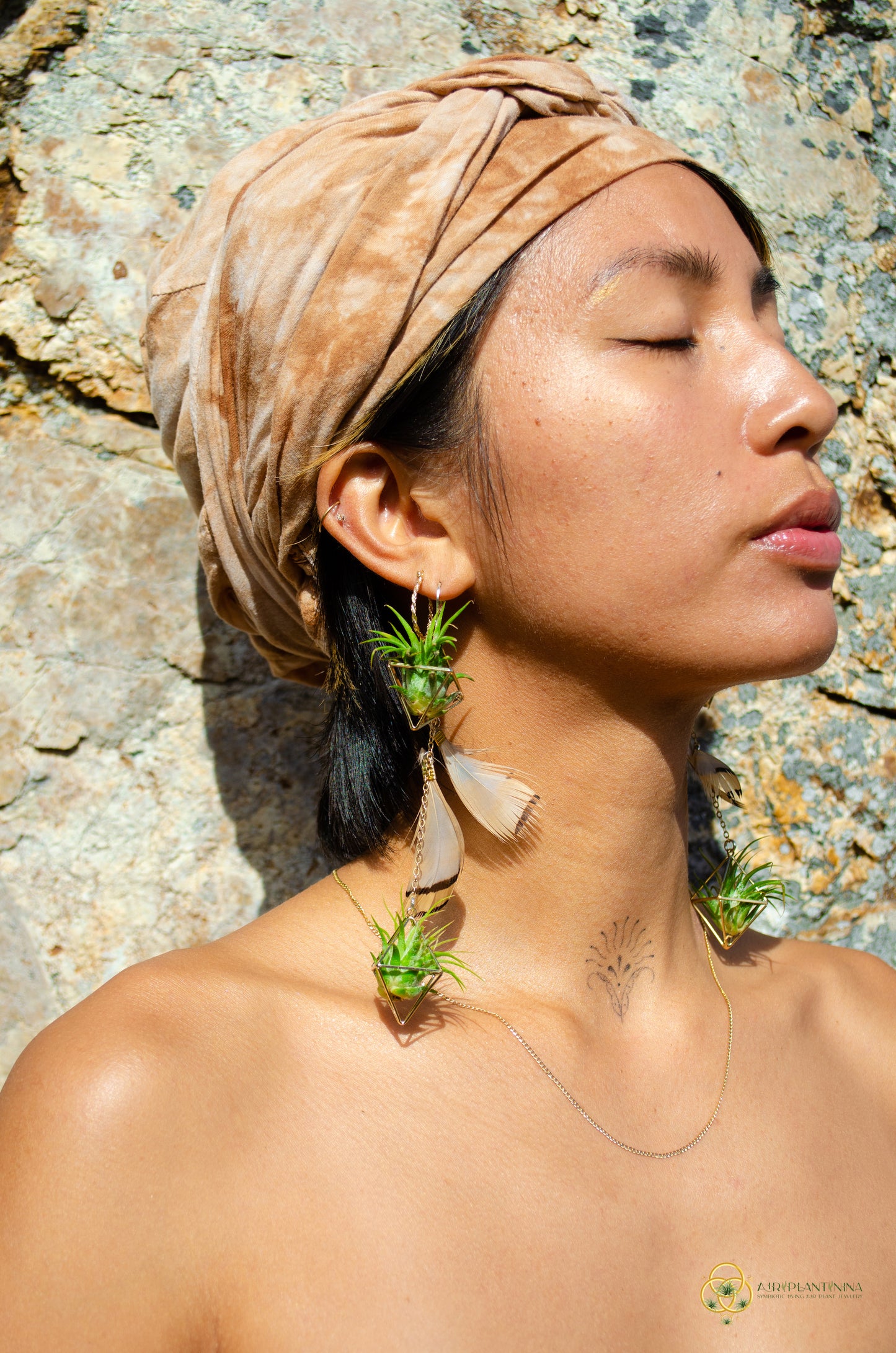 Double Dangle Air Plant Earrings ~ Diamond Octahedron Earrings