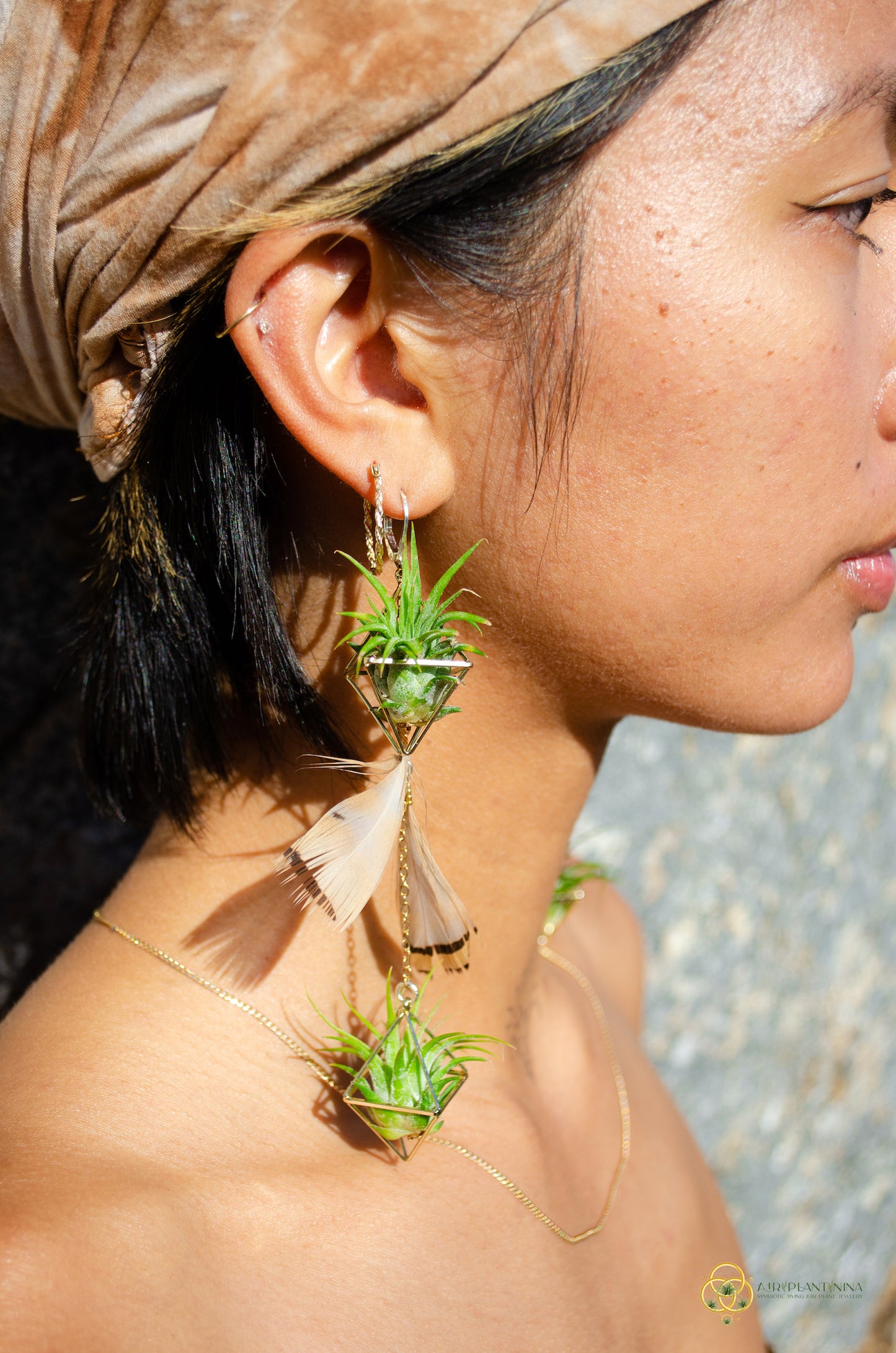 Double Dangle Air Plant Earrings ~ Diamond Octahedron Earrings