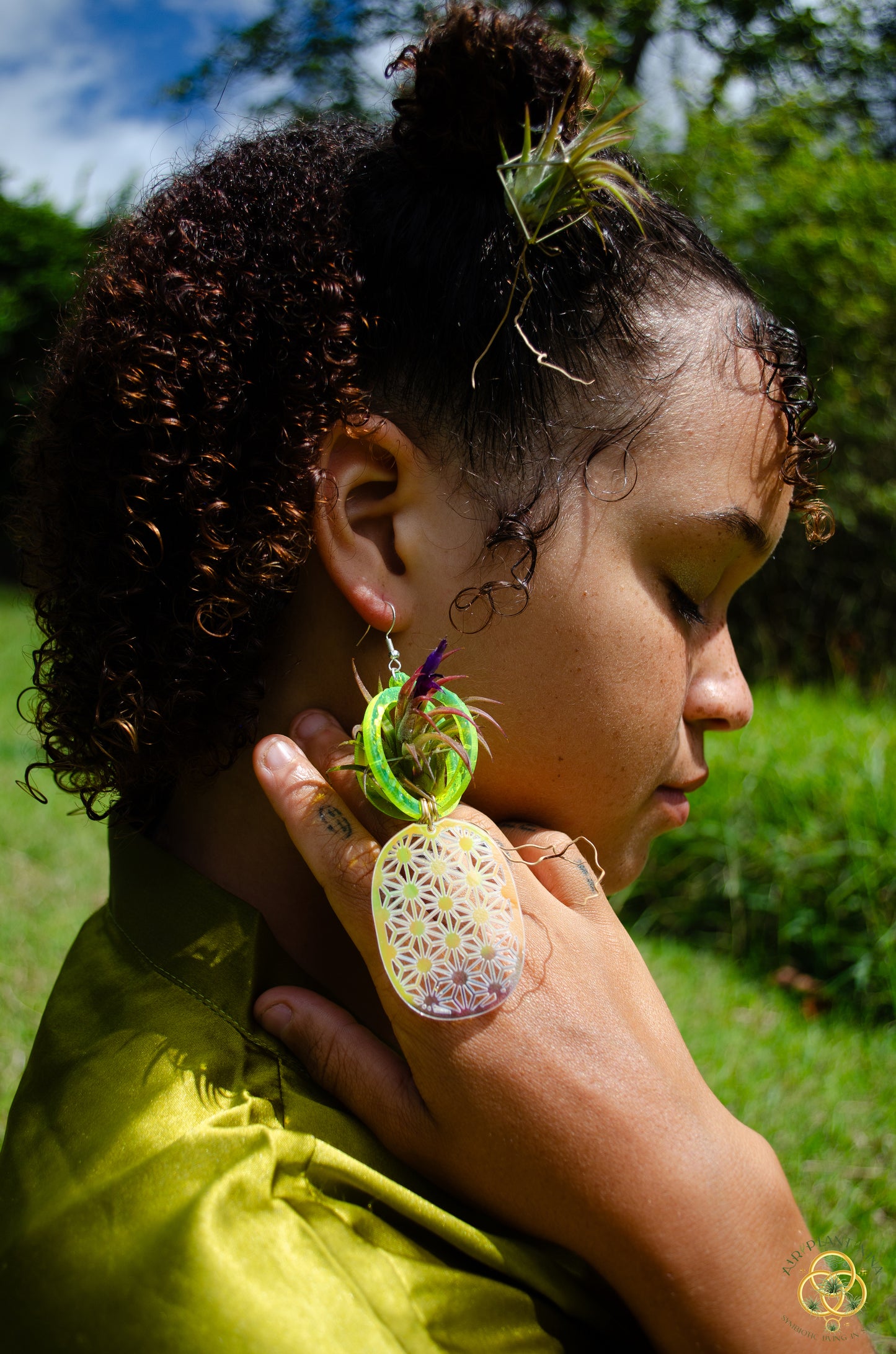 Air Plant Orb Earrings ~ Pineapple ~ Blacklight Holographic ~ Lasercut Original Design