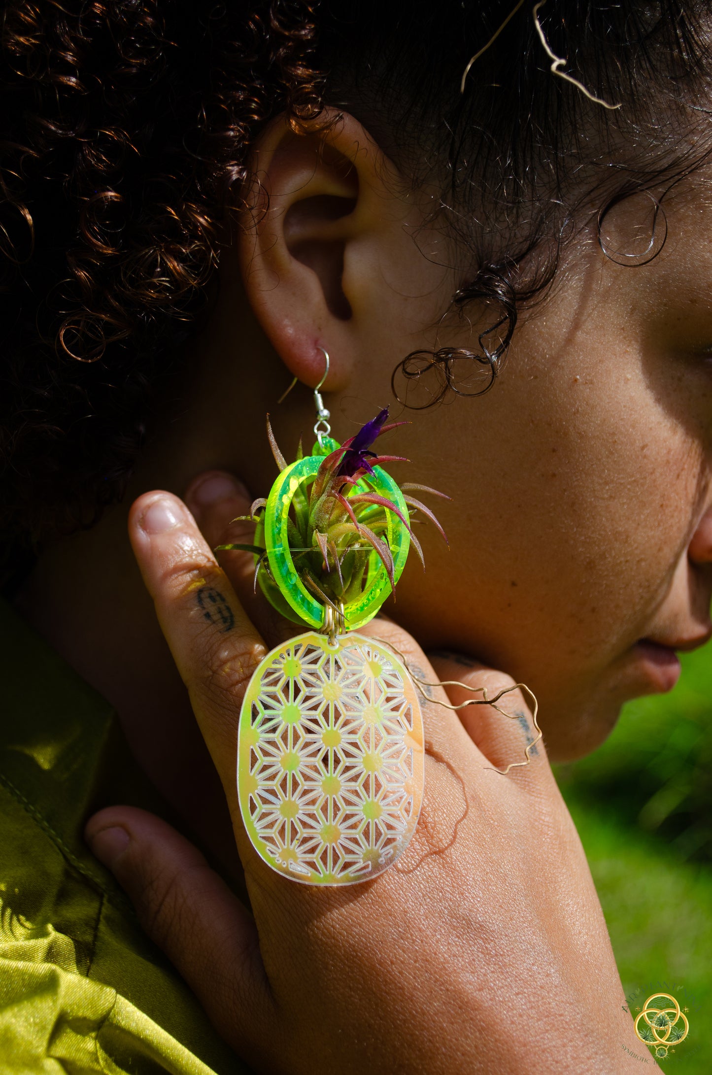 Air Plant Orb Earrings ~ Pineapple ~ Blacklight Holographic ~ Lasercut Original Design