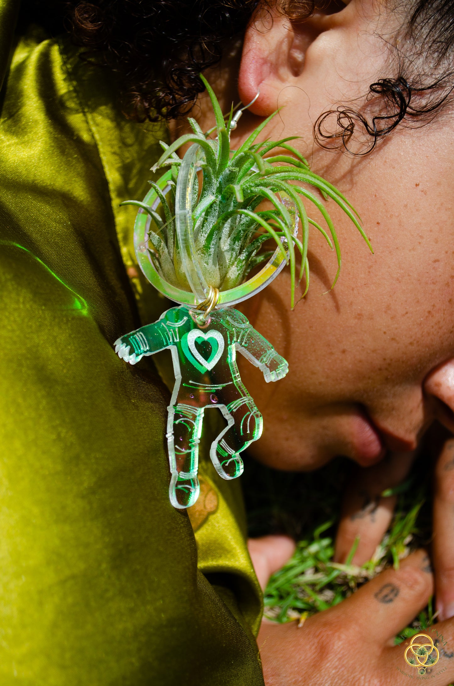 Air Plant Orb Earrings ~ Astronaut~ Blacklight Holographic ~ Lasercut Original Design