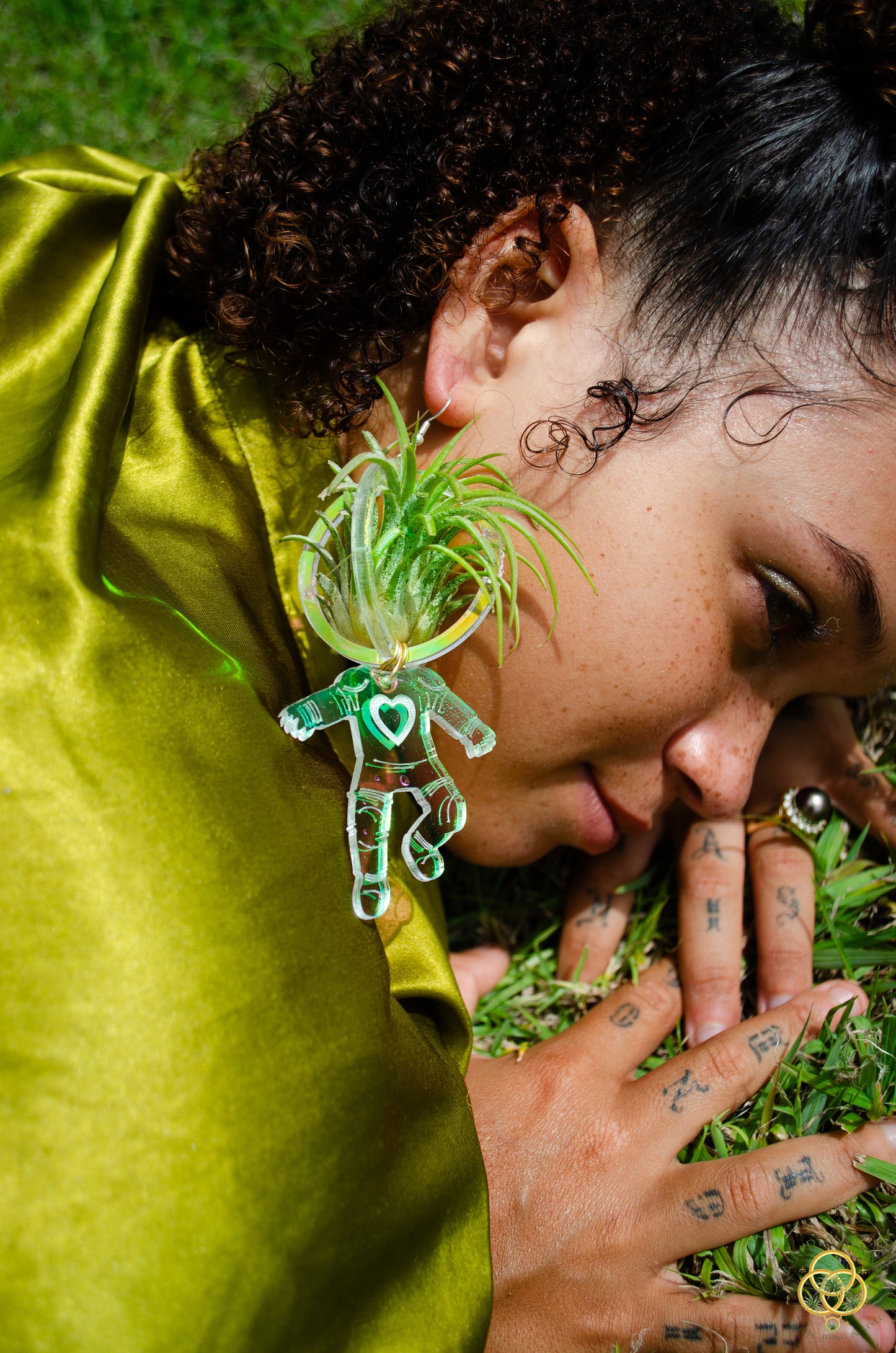 Air Plant Orb Earrings ~ Astronaut~ Blacklight Holographic ~ Lasercut Original Design