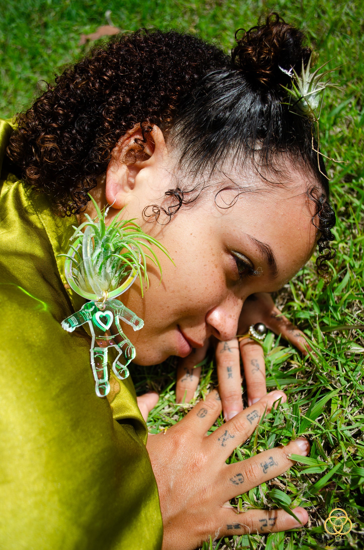 Air Plant Orb Earrings ~ Astronaut~ Blacklight Holographic ~ Lasercut Original Design