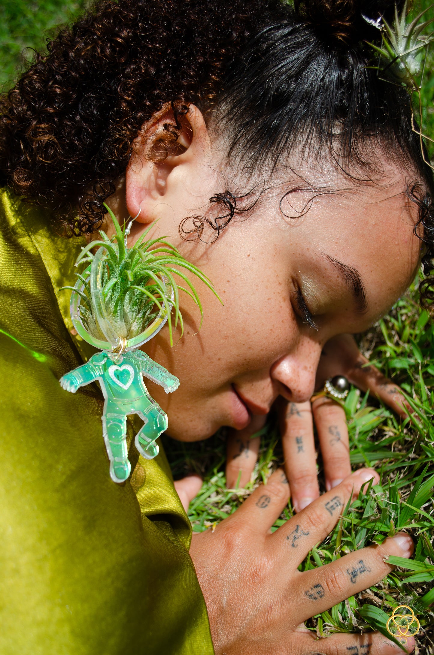 Air Plant Orb Earrings ~ Astronaut~ Blacklight Holographic ~ Lasercut Original Design