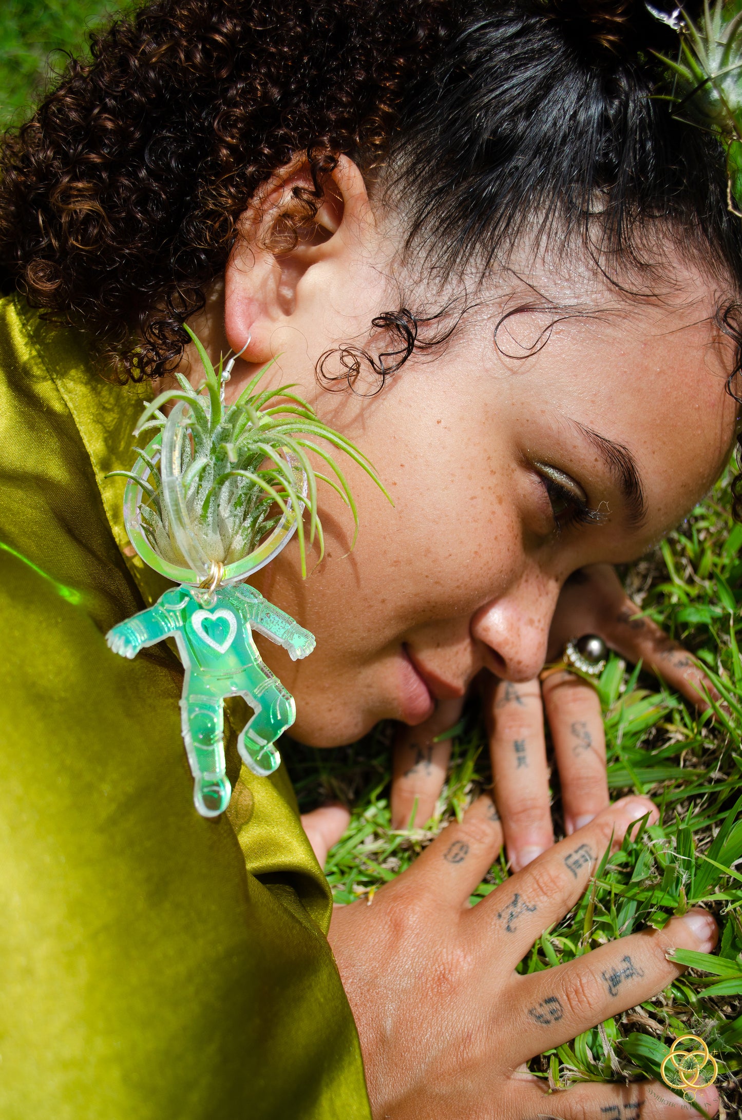 Air Plant Orb Earrings ~ Astronaut~ Blacklight Holographic ~ Lasercut Original Design