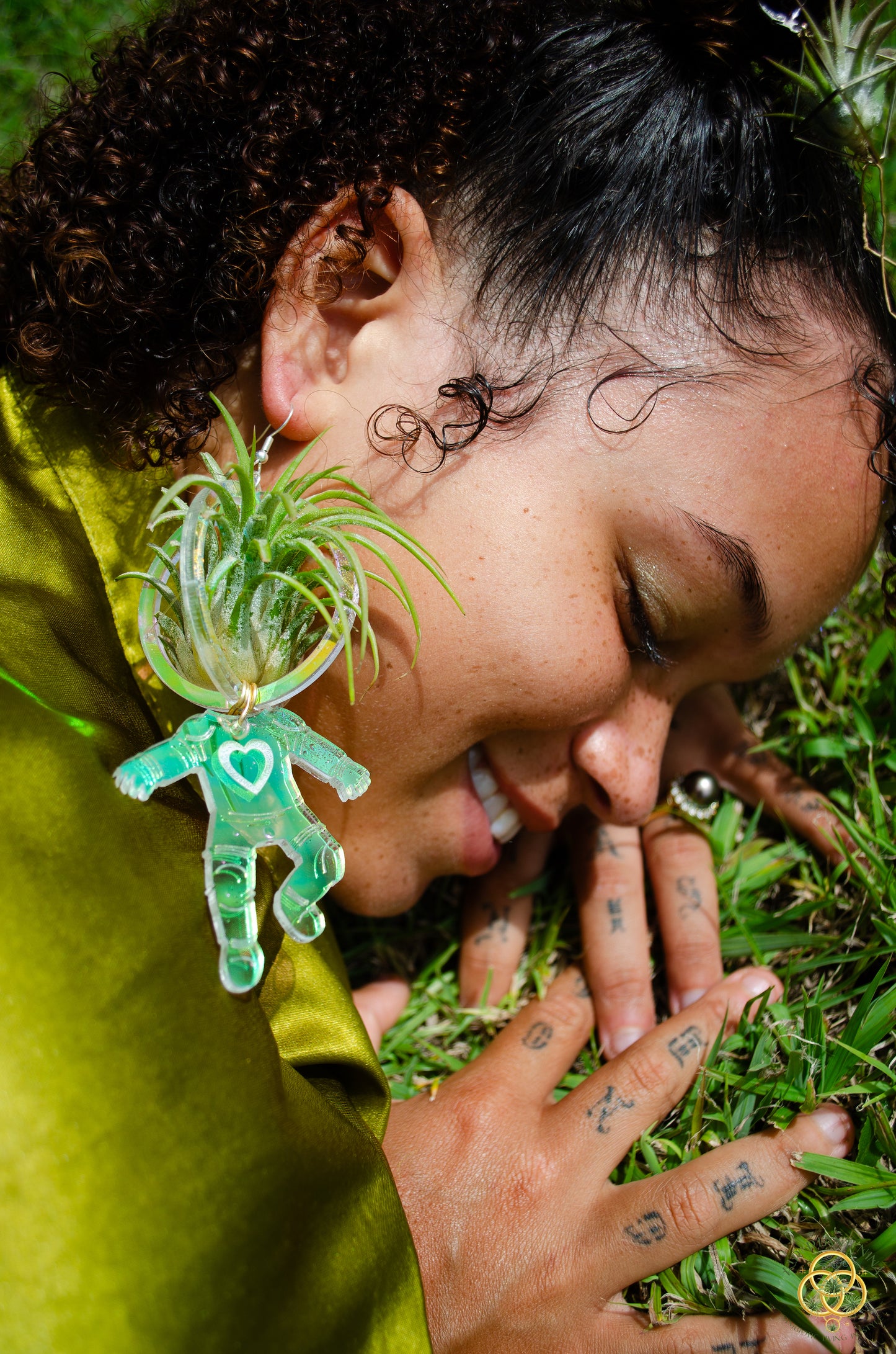 Air Plant Orb Earrings ~ Astronaut~ Blacklight Holographic ~ Lasercut Original Design