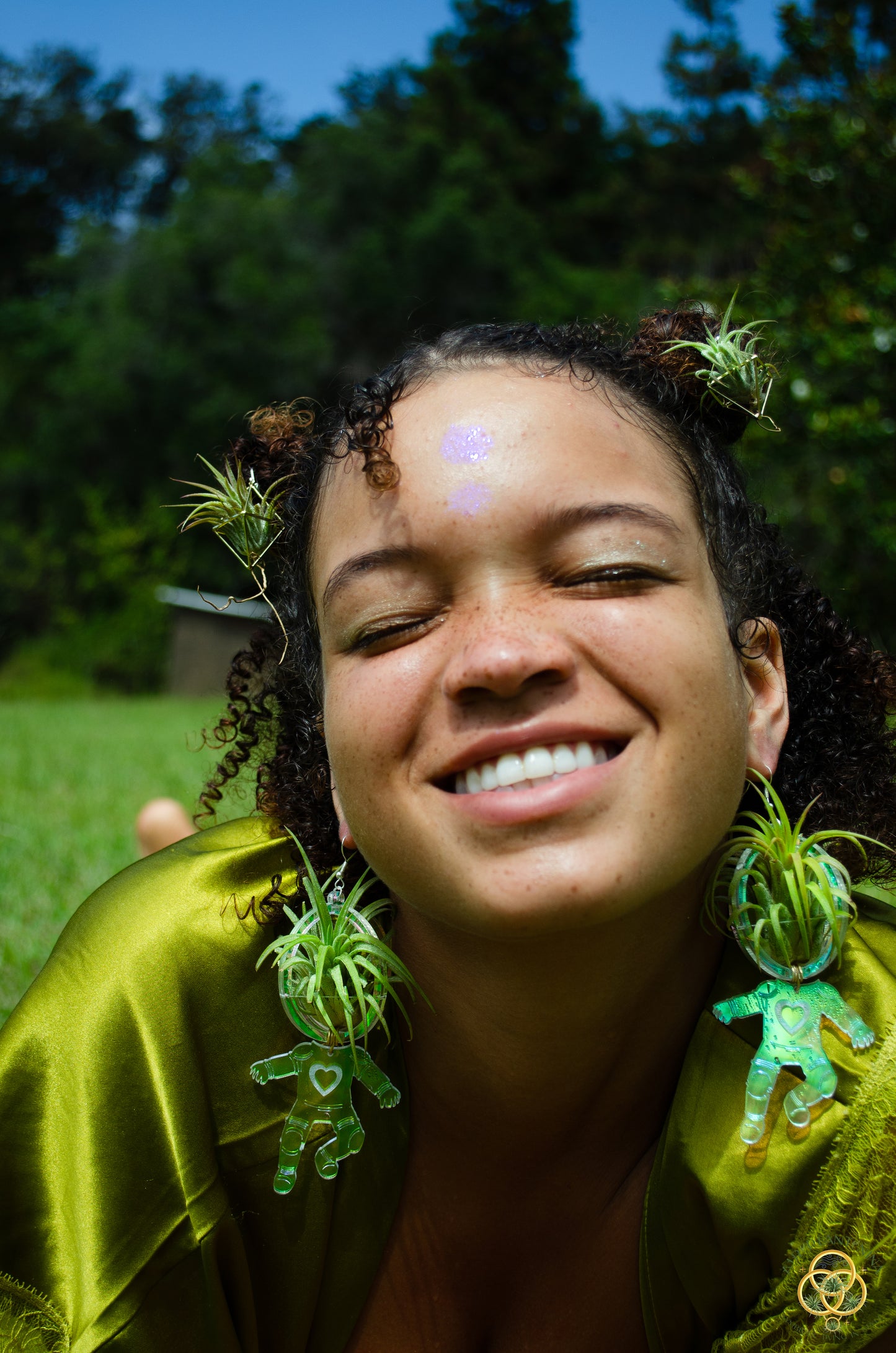 Air Plant Orb Earrings ~ Astronaut~ Blacklight Holographic ~ Lasercut Original Design