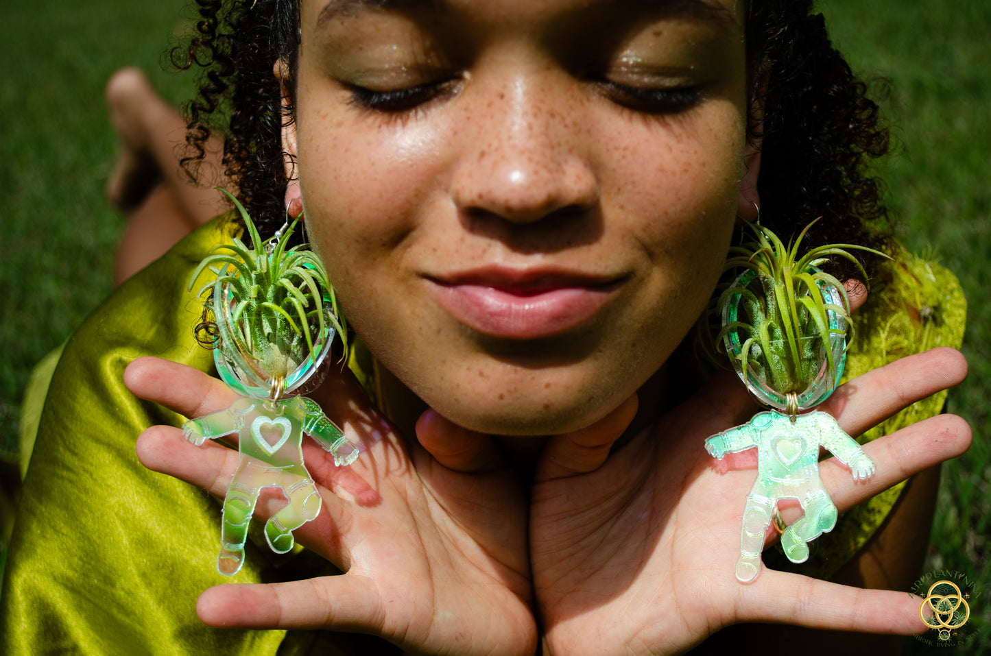 Air Plant Orb Earrings ~ Astronaut~ Blacklight Holographic ~ Lasercut Original Design