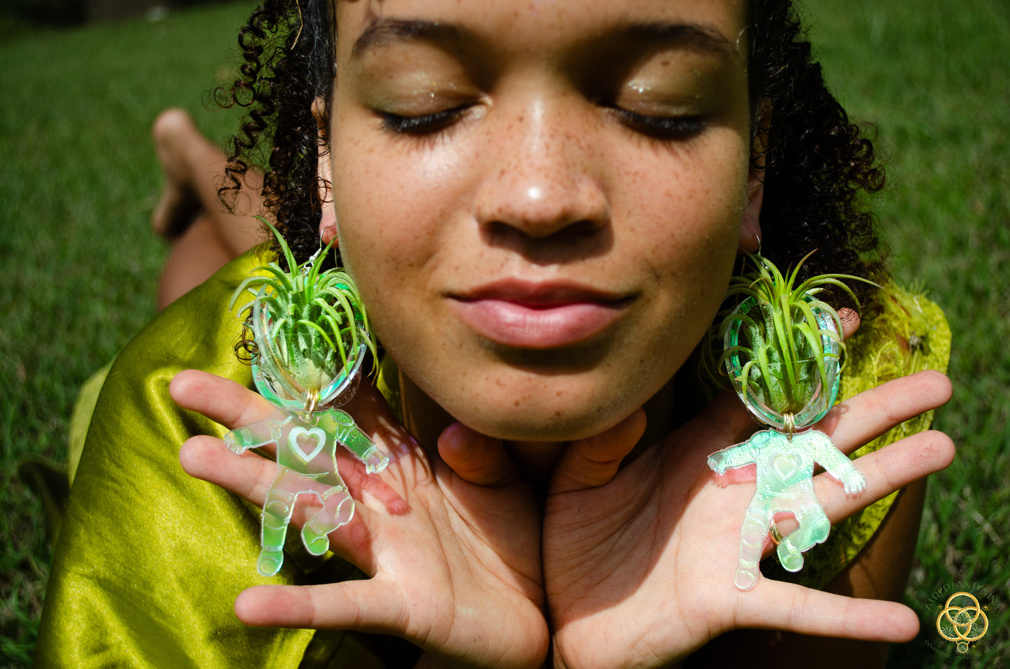 Air Plant Orb Earrings ~ Astronaut~ Blacklight Holographic ~ Lasercut Original Design