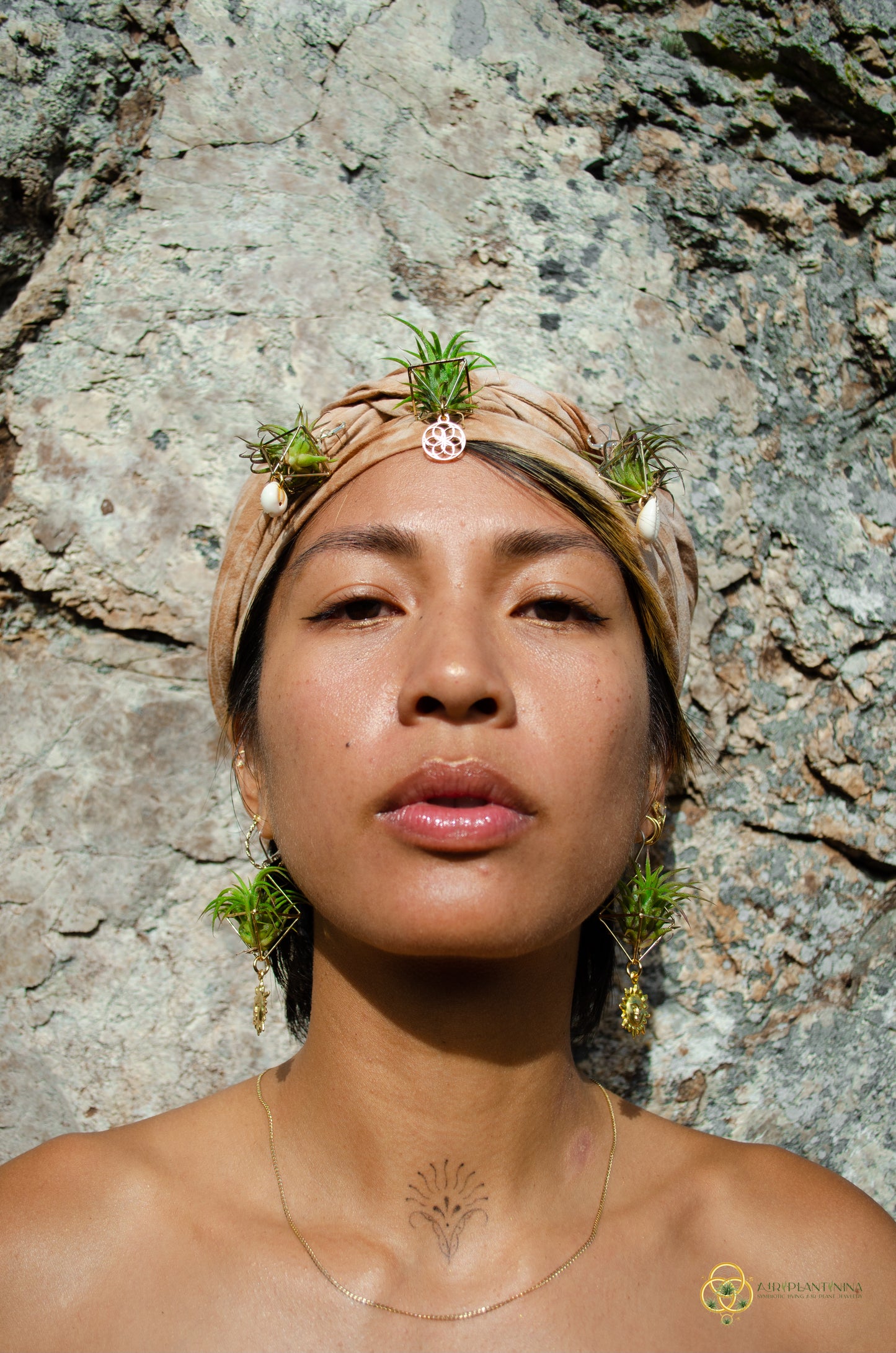 Minimalist Flower of Life Crystal Pearl Air Plant Earrings ~ Diamond Octahedron Earrings