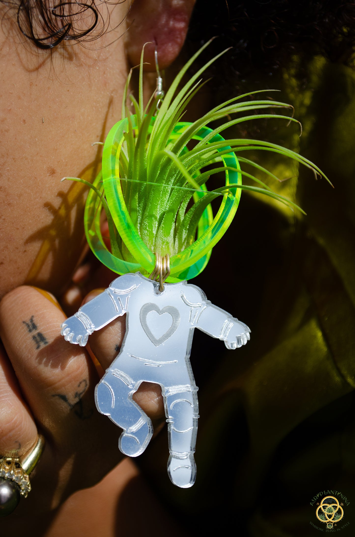Air Plant Orb Earrings ~ Astronaut~ Blacklight Holographic ~ Lasercut Original Design