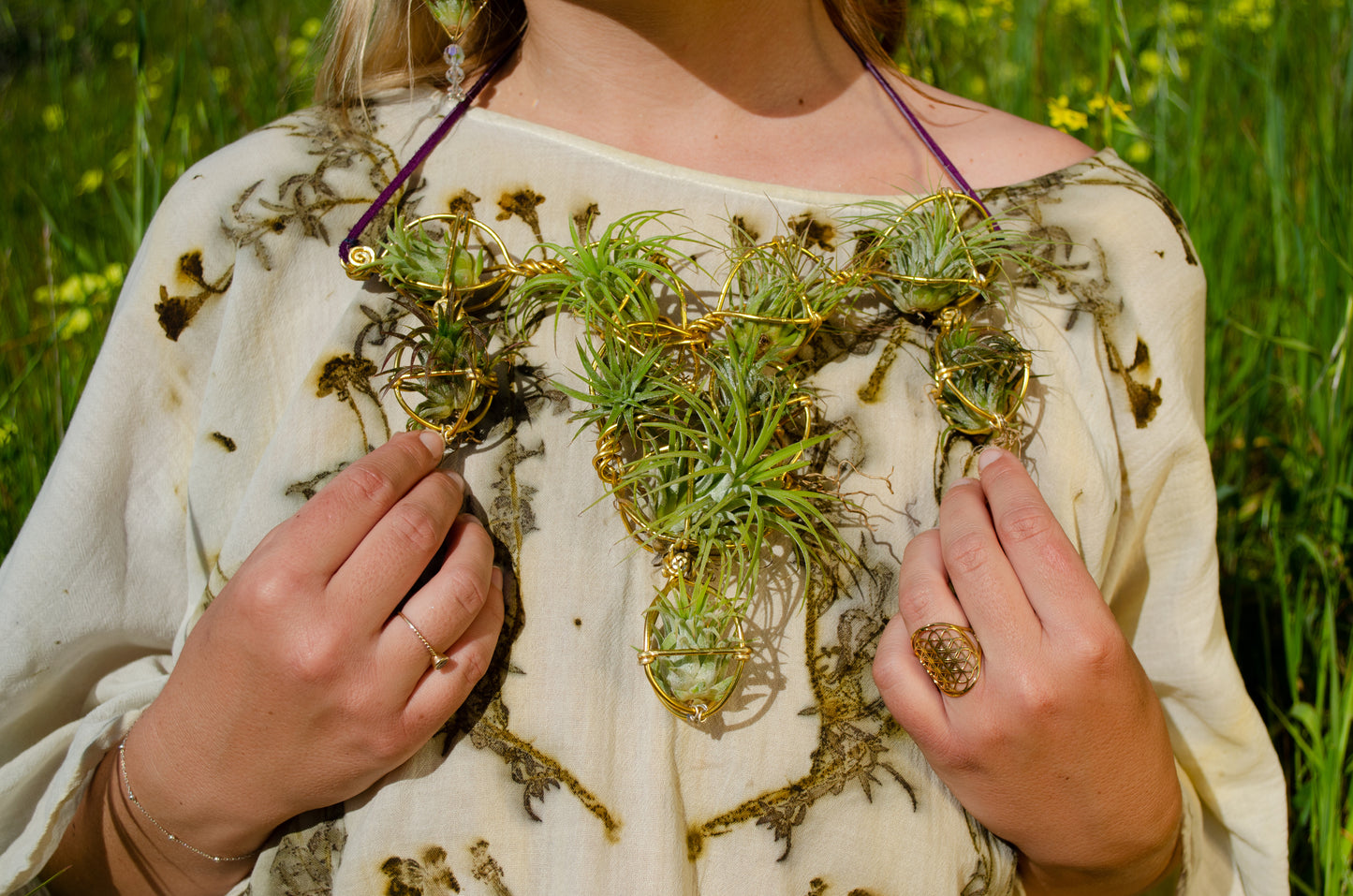 Air Plant Chest Plate Statement Necklace ~ Womb Bloom ~ Sculptural Jewelry