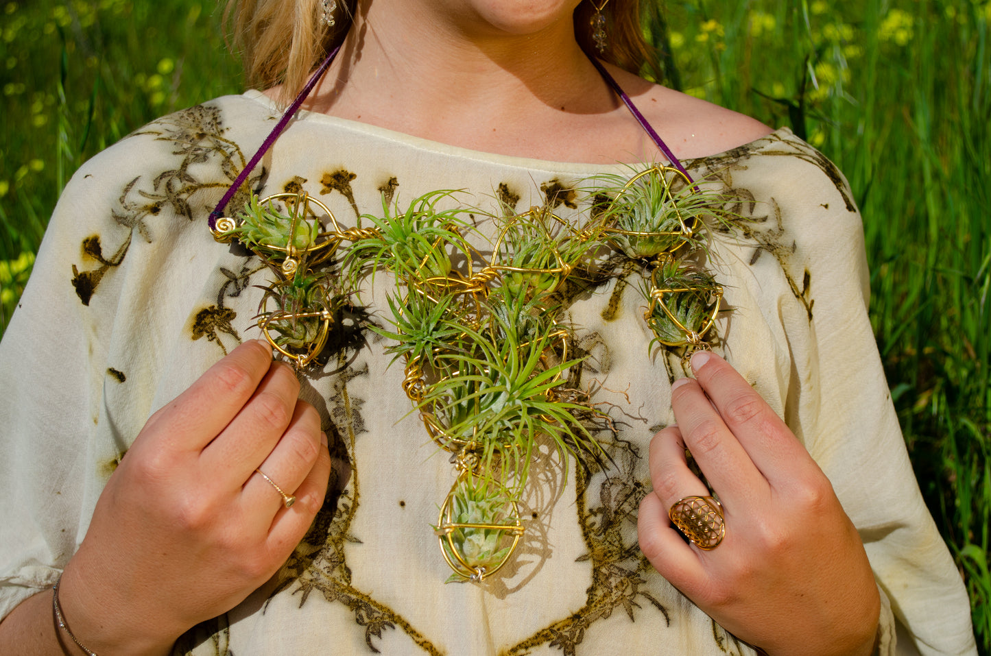 Air Plant Chest Plate Statement Necklace ~ Womb Bloom ~ Sculptural Jewelry
