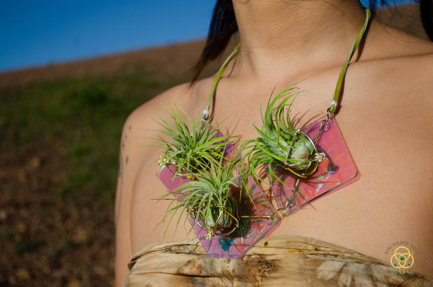 Holographic Air Plant Statement Necklace ~Iridescent Collar Necklace