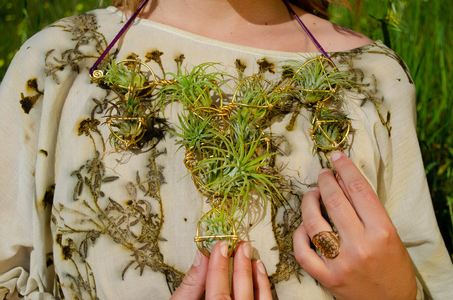 Air Plant Chest Plate Statement Necklace ~ Womb Bloom ~ Sculptural Jewelry