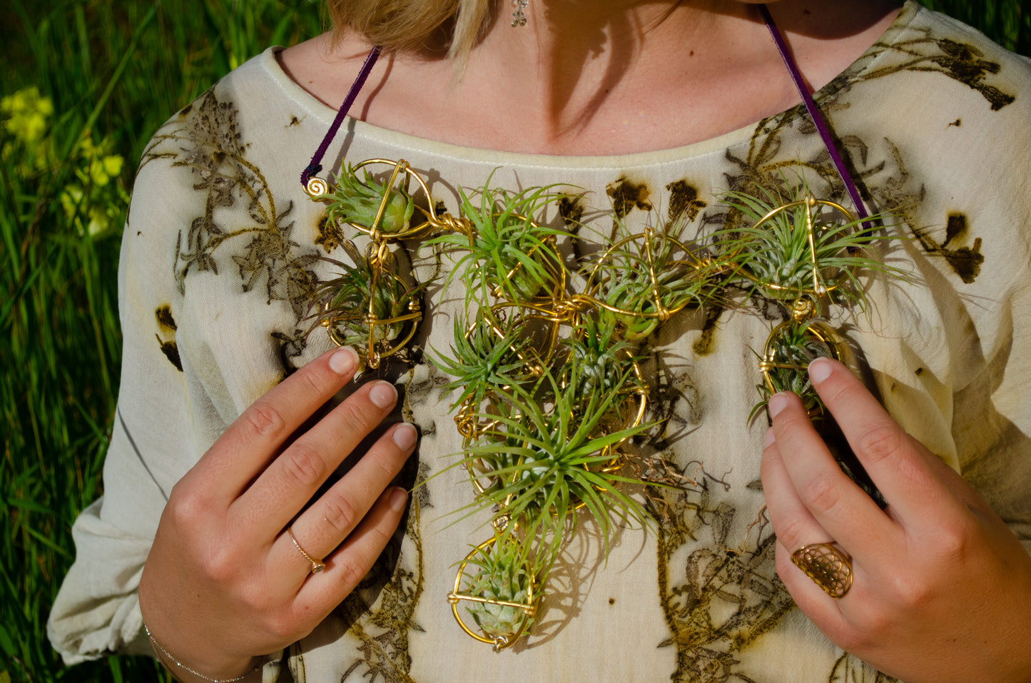 Air Plant Chest Plate Statement Necklace ~ Womb Bloom ~ Sculptural Jewelry