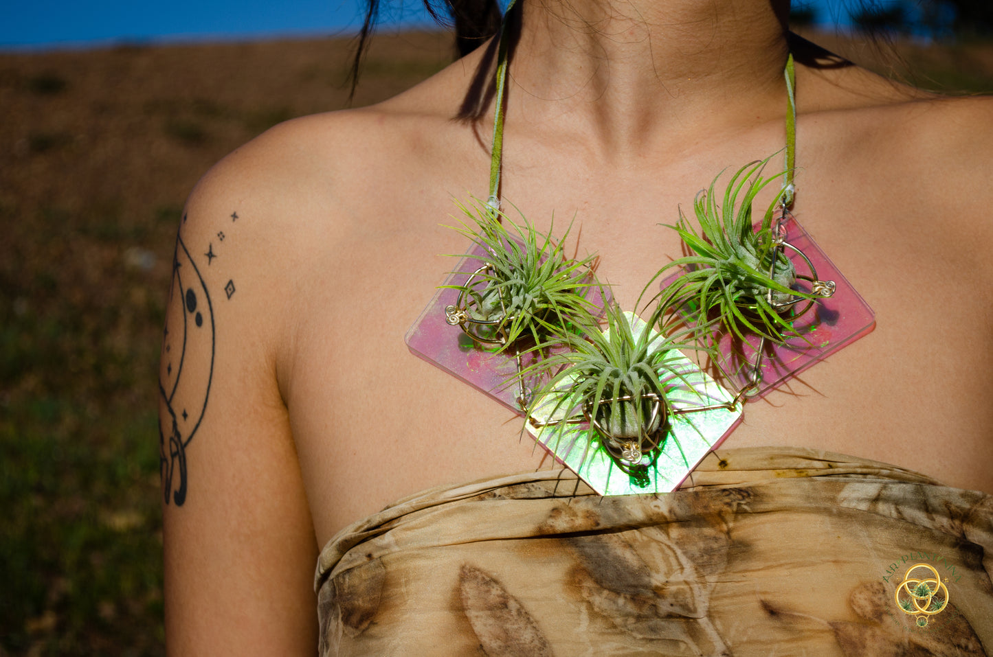 Holographic Air Plant Statement Necklace ~Iridescent Collar Necklace