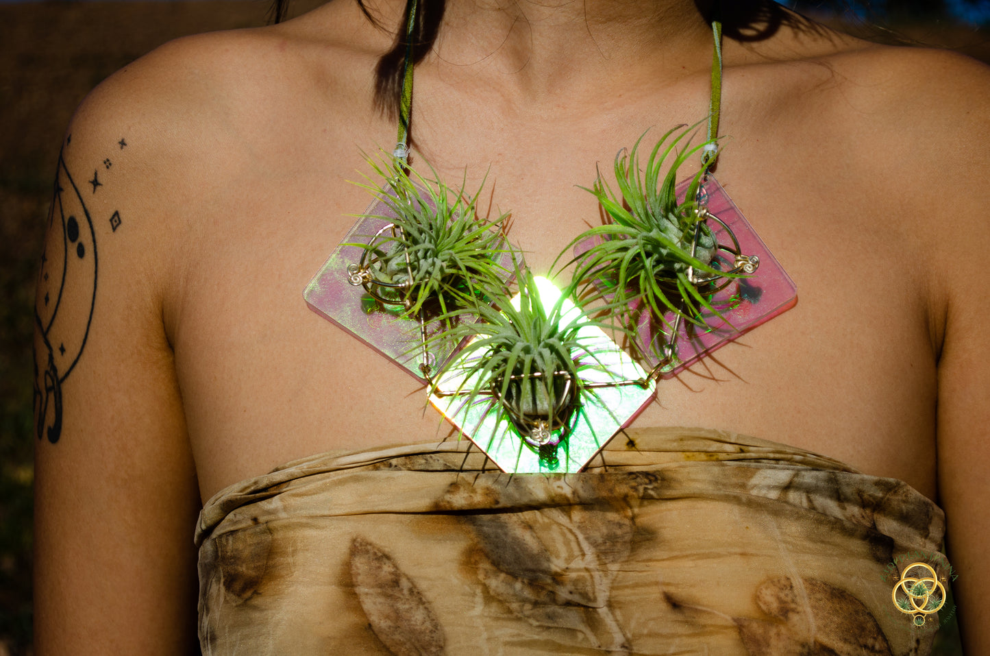 Holographic Air Plant Statement Necklace ~Iridescent Collar Necklace