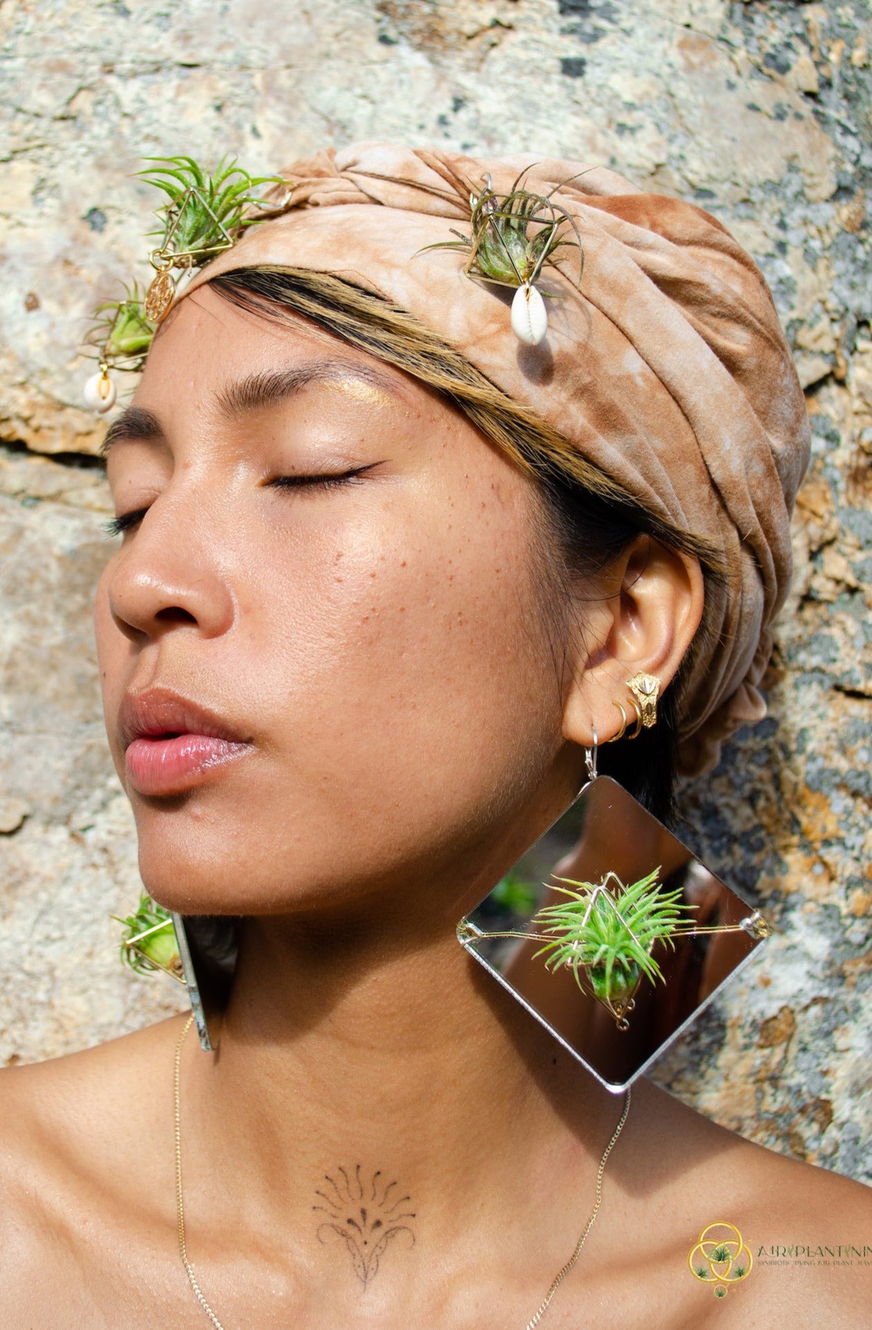 Holographic Mirror Air Plant Earrings ~  Iridescent Living Earrings