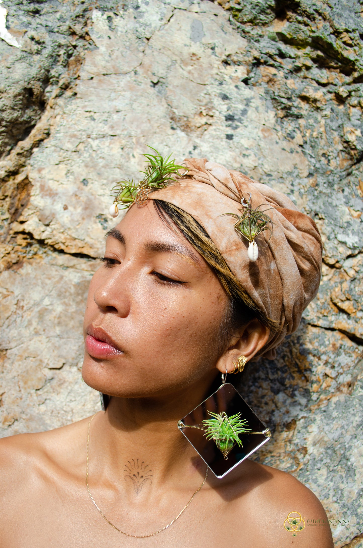 Holographic Mirror Air Plant Earrings ~  Iridescent Living Earrings