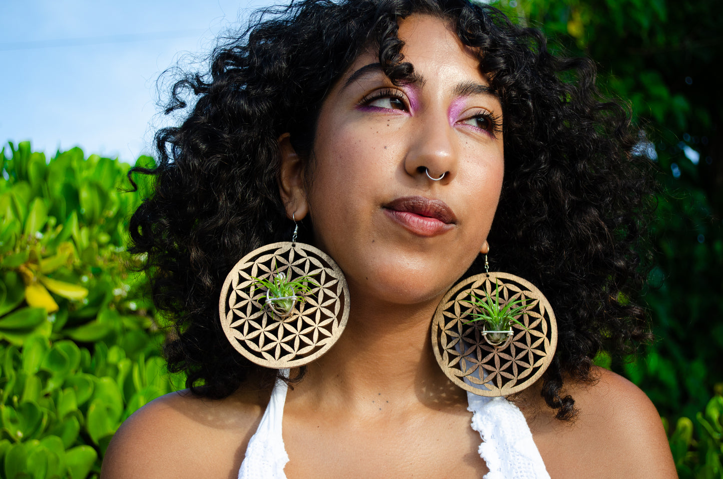 Flower of Life Wood Air Plant Earrings