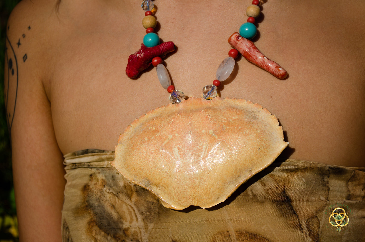 Crab Crystal Coral Chest Plate Necklace