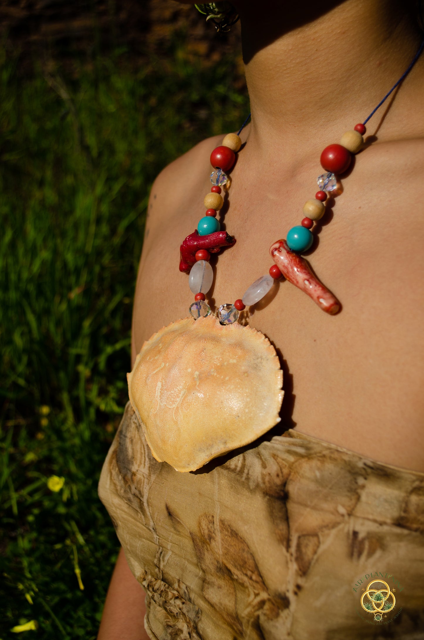 Crab Crystal Coral Chest Plate Necklace