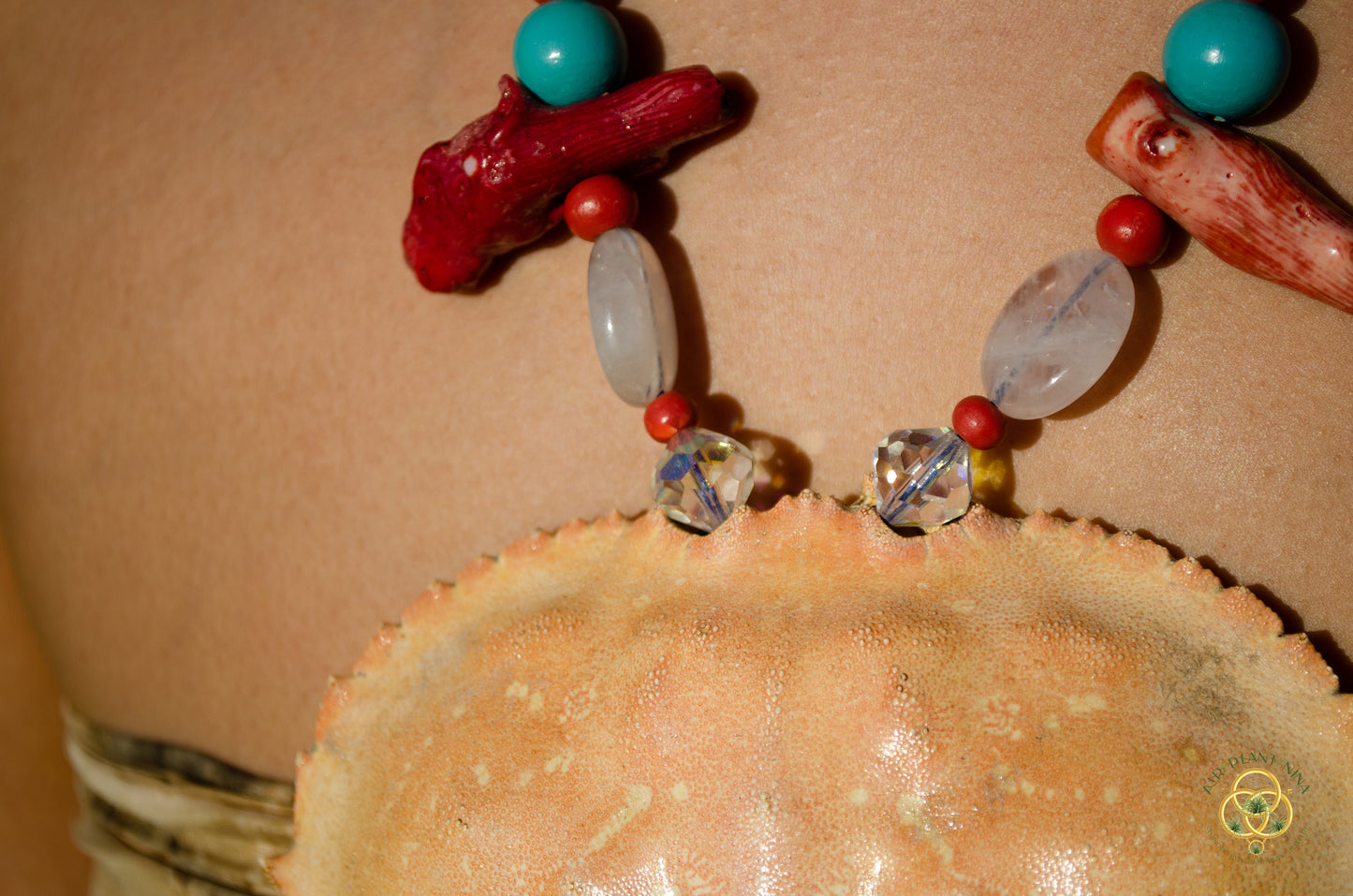 Crab Crystal Coral Chest Plate Necklace