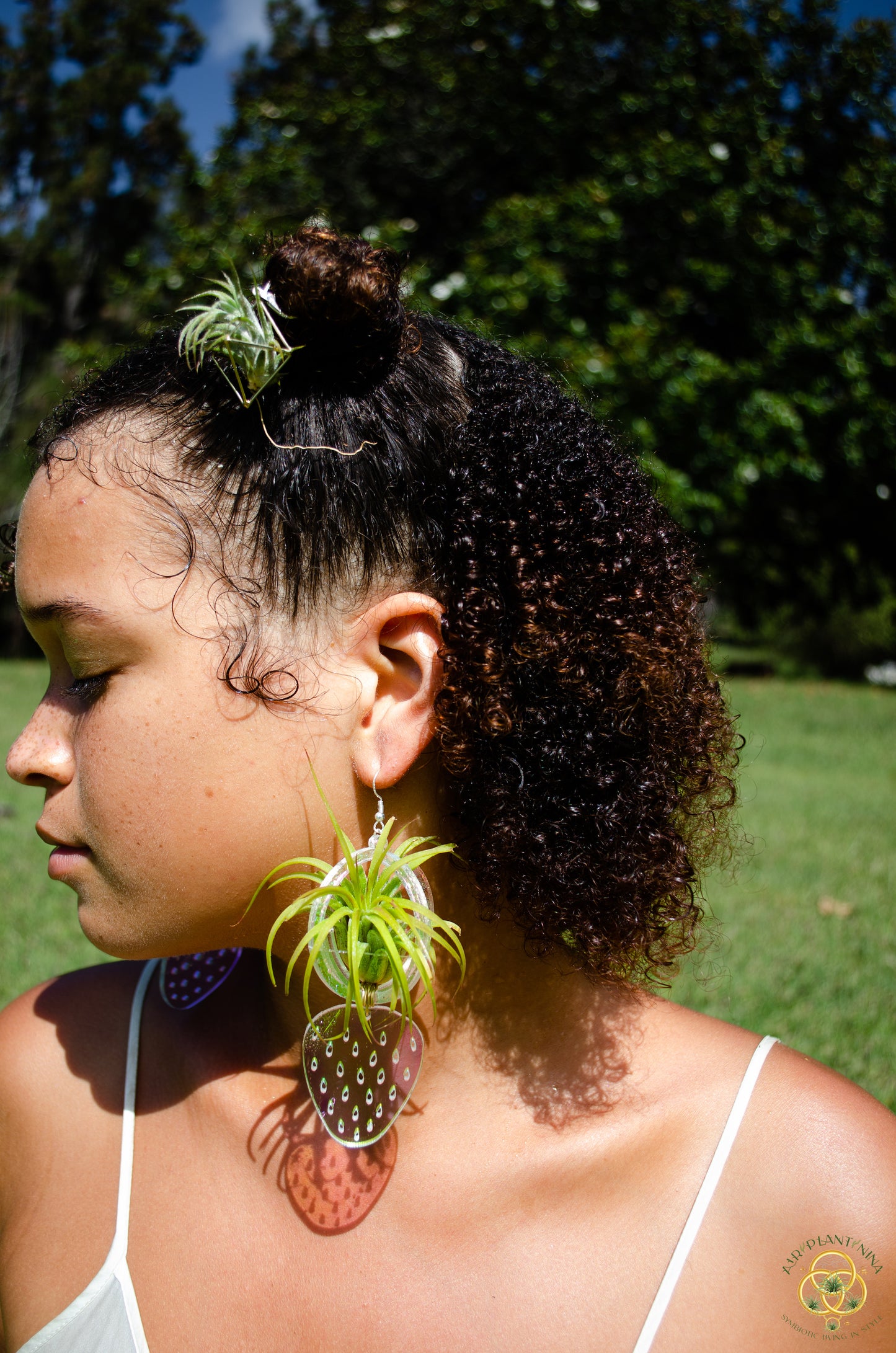 Air Plant Orb Earrings ~ Strawberry ~ Blacklight Holographic ~ Lasercut Original Design