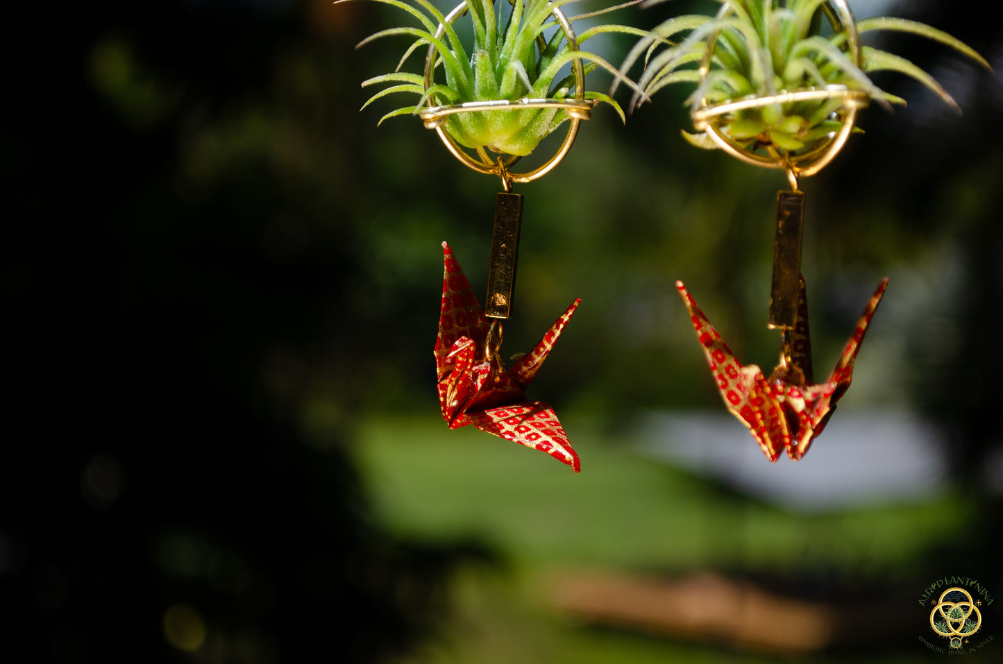 Living Plant Origami Crane Earrings