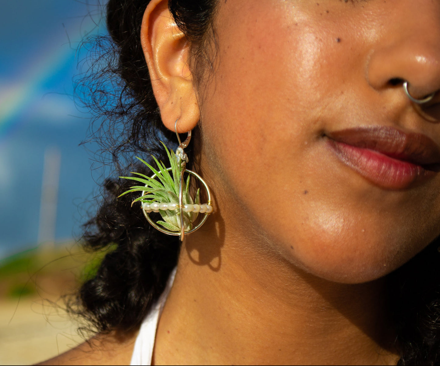 Air Plant Pearl Lined Orb Carriage Earrings