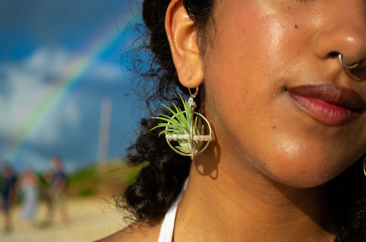 Air Plant Pearl Lined Orb Carriage Earrings