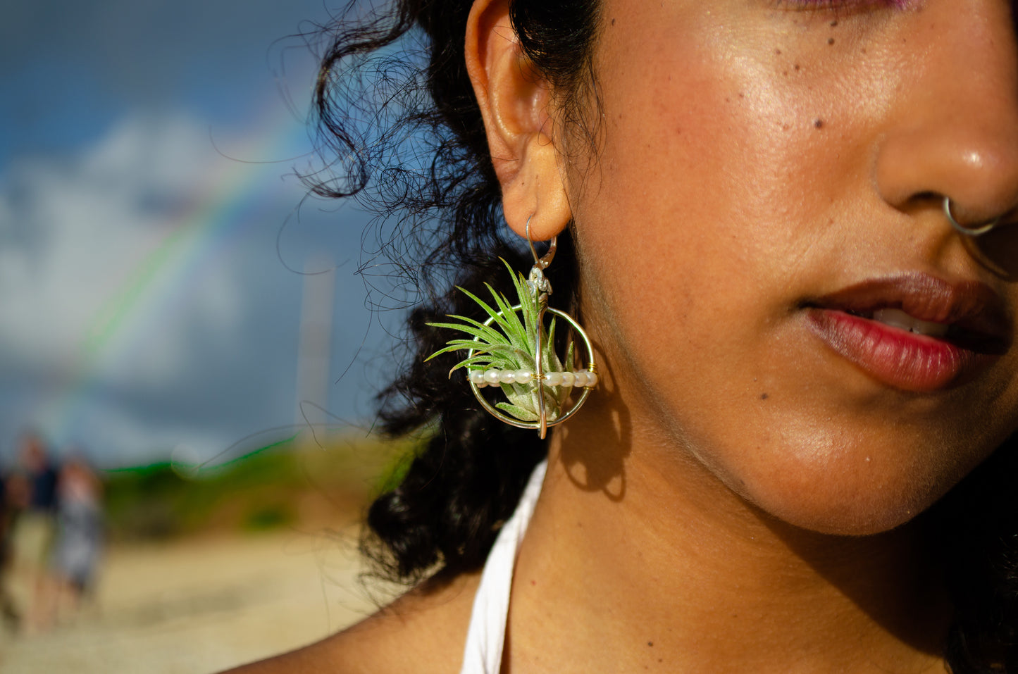 Air Plant Pearl Lined Orb Carriage Earrings